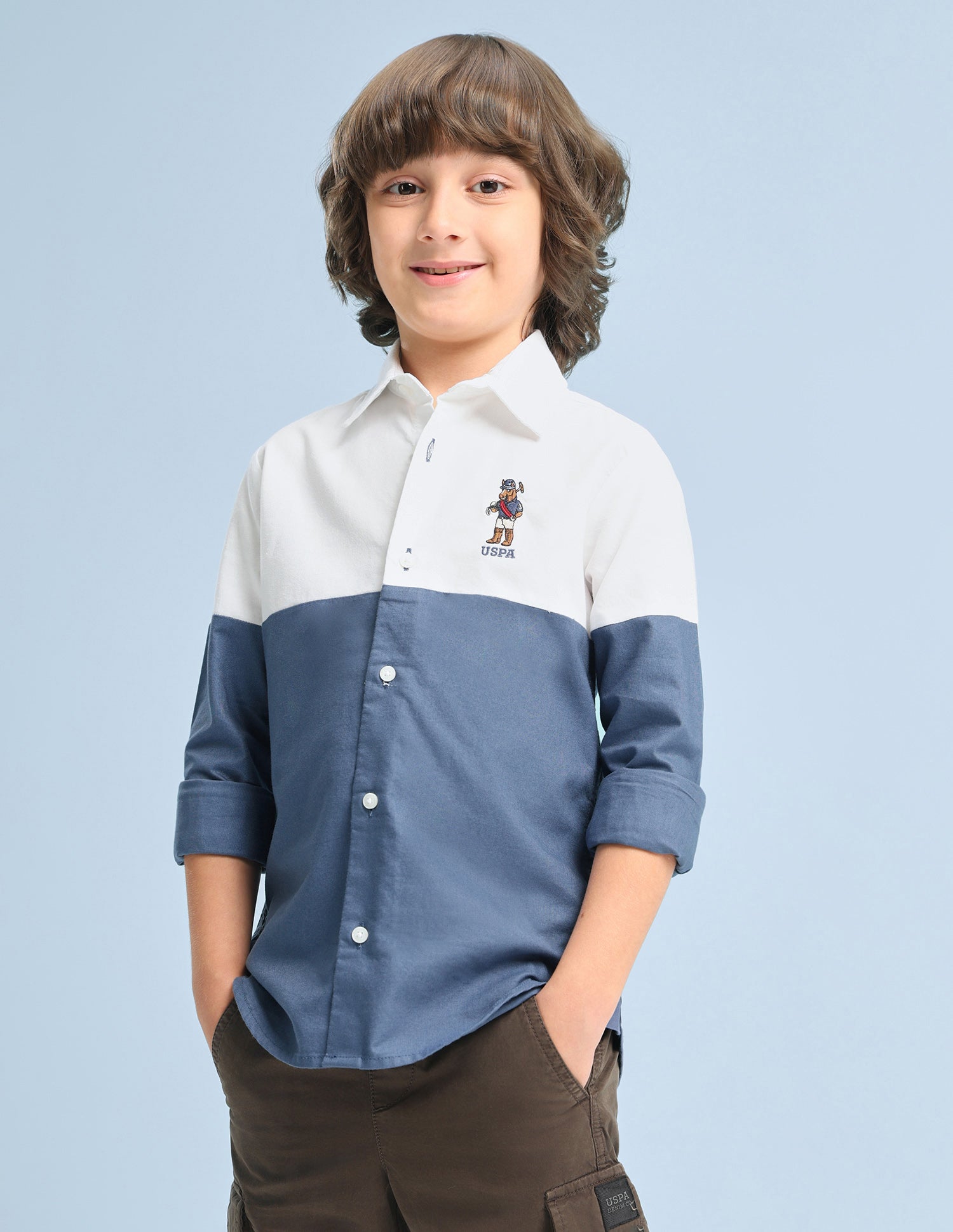 Colourblocked Oxford Shirt Light Blue - U.S. Polo Assn. India | Large