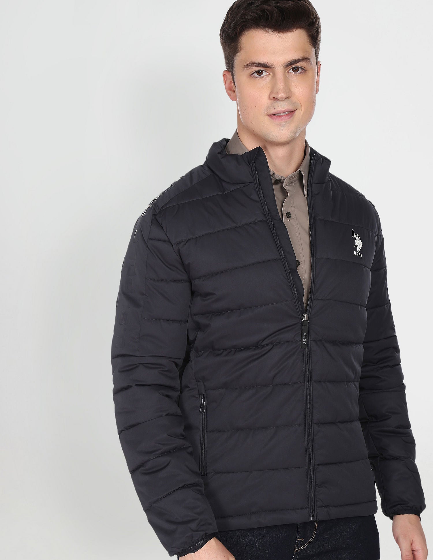 High Neck Solid Quilted Jacket Navy - U.S. Polo Assn. India | Large