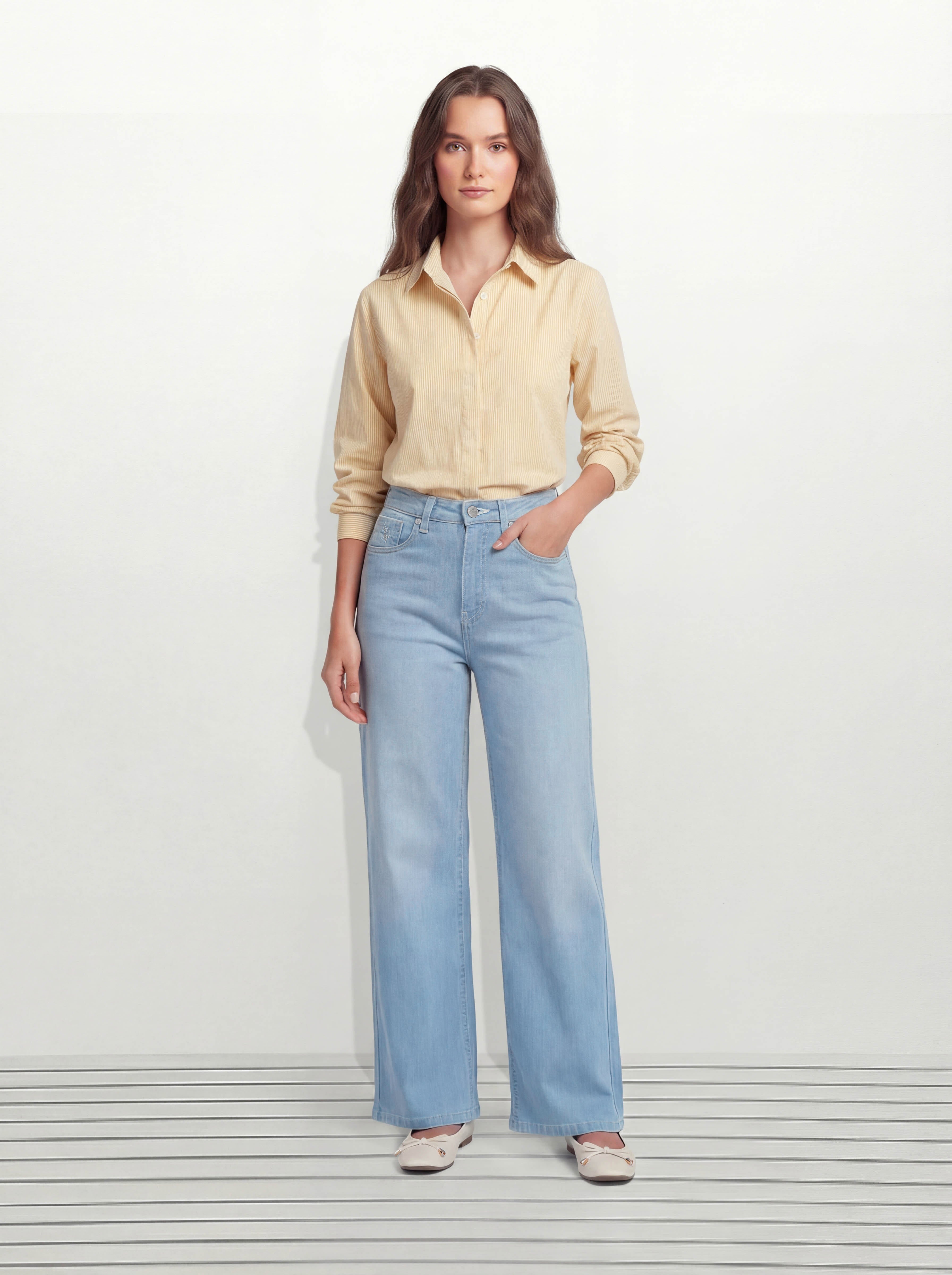 High Rise Wide Leg Fit Jeans Blue - U.S. Polo Assn. India | Large