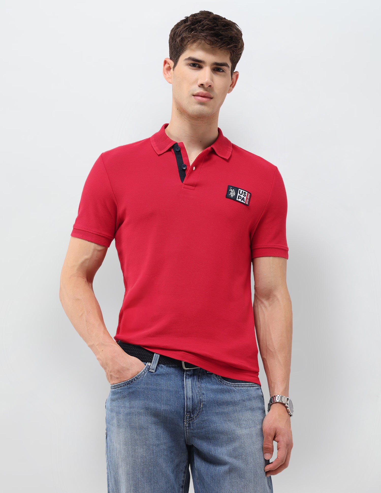 Solid Muscle Fit Polo Shirt Red - U.S. Polo Assn. India | Large