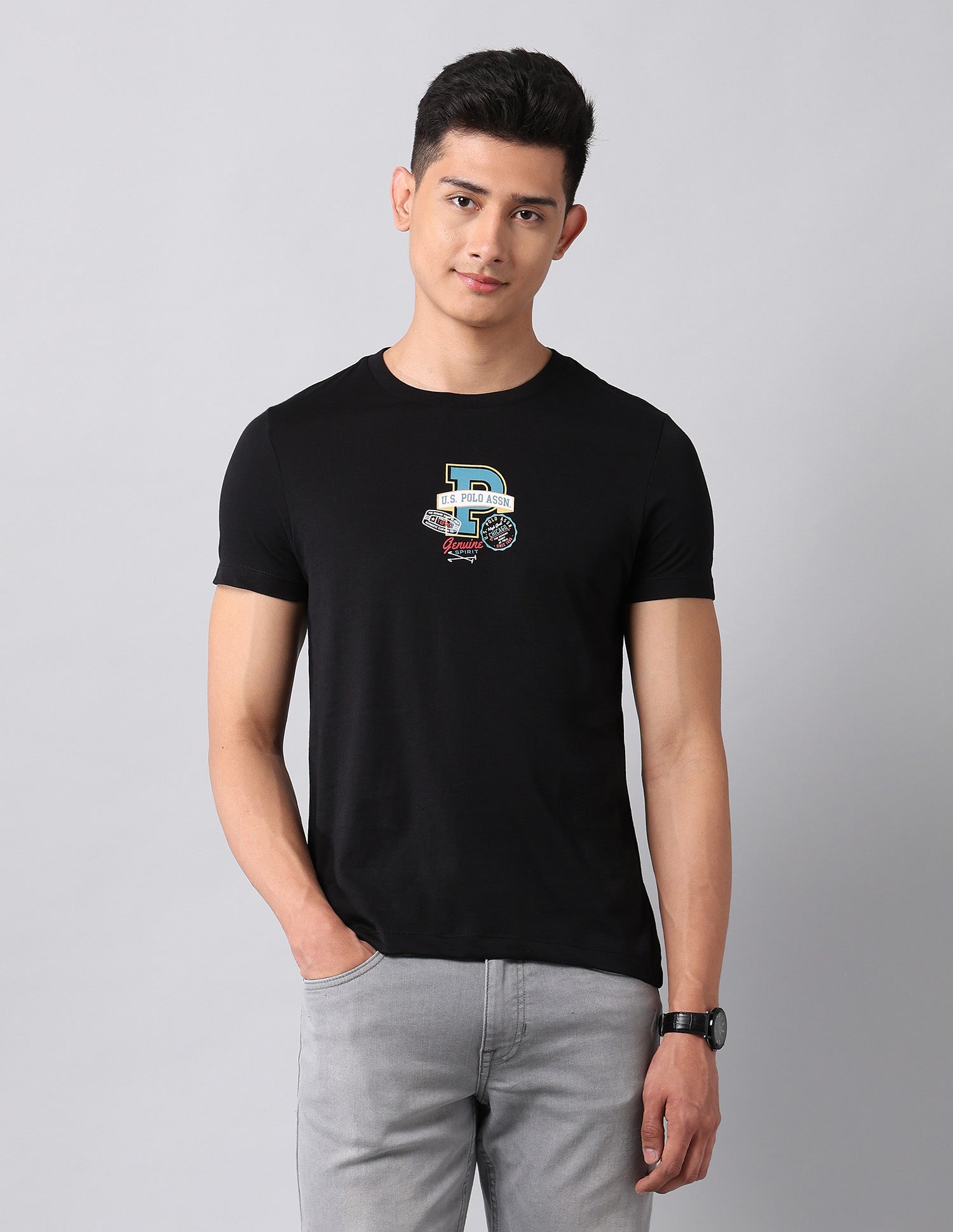 Graphic Printed Pure Cotton T-Shirt Black - U.S. Polo Assn. India | Large