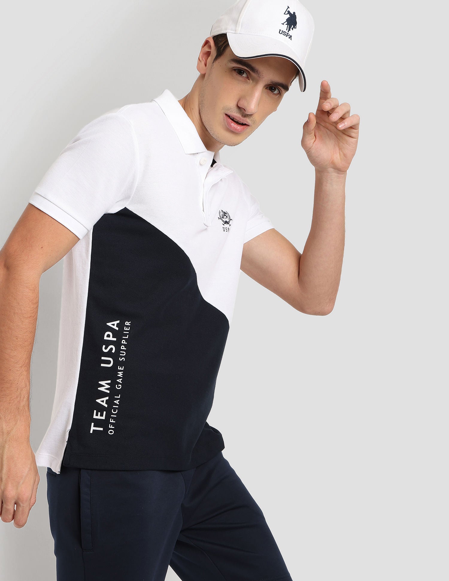 Diagonal Colour Block Active Polo Shirt White - U.S. Polo Assn. India | Large