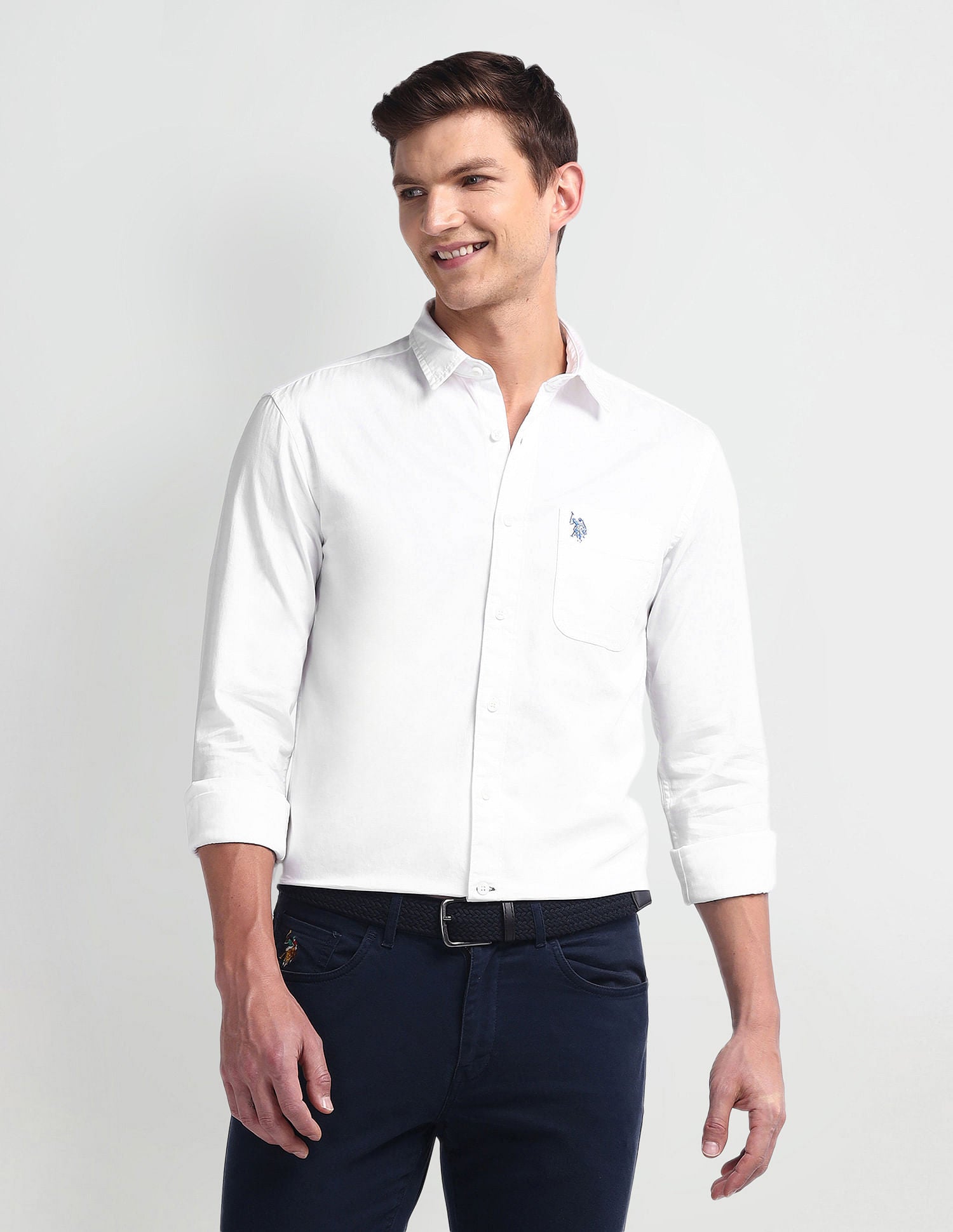 Semi Cutaway Collar Slim Fit Shirt White - U.S. Polo Assn. India | Large