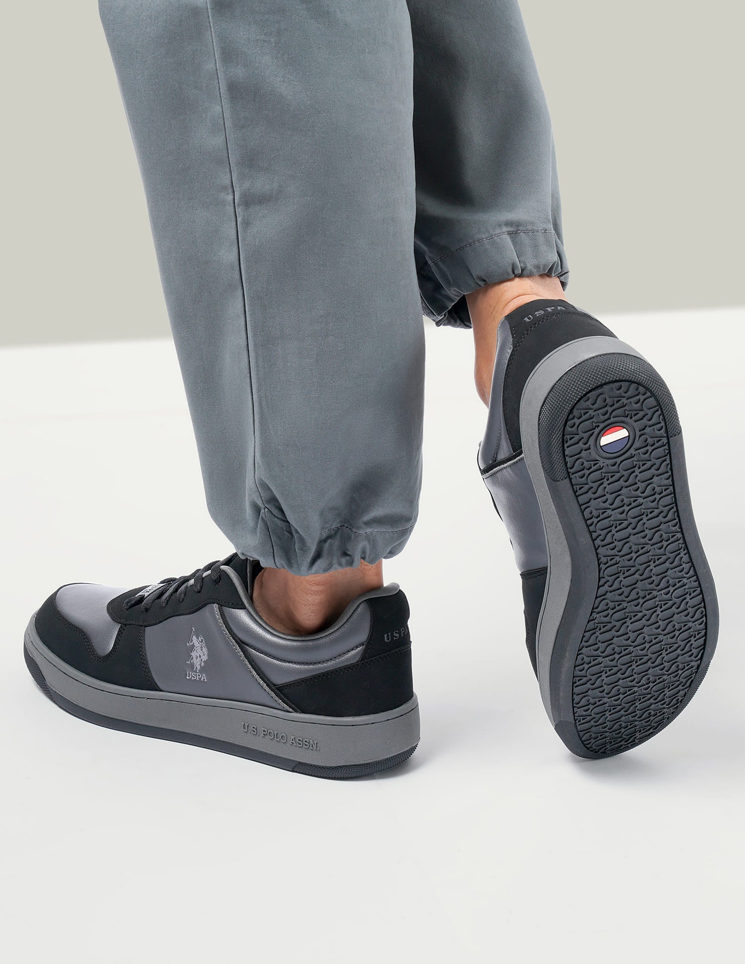Men Colour Block Jaxon Sneakers Black and Grey - U.S. Polo Assn. India | Large
