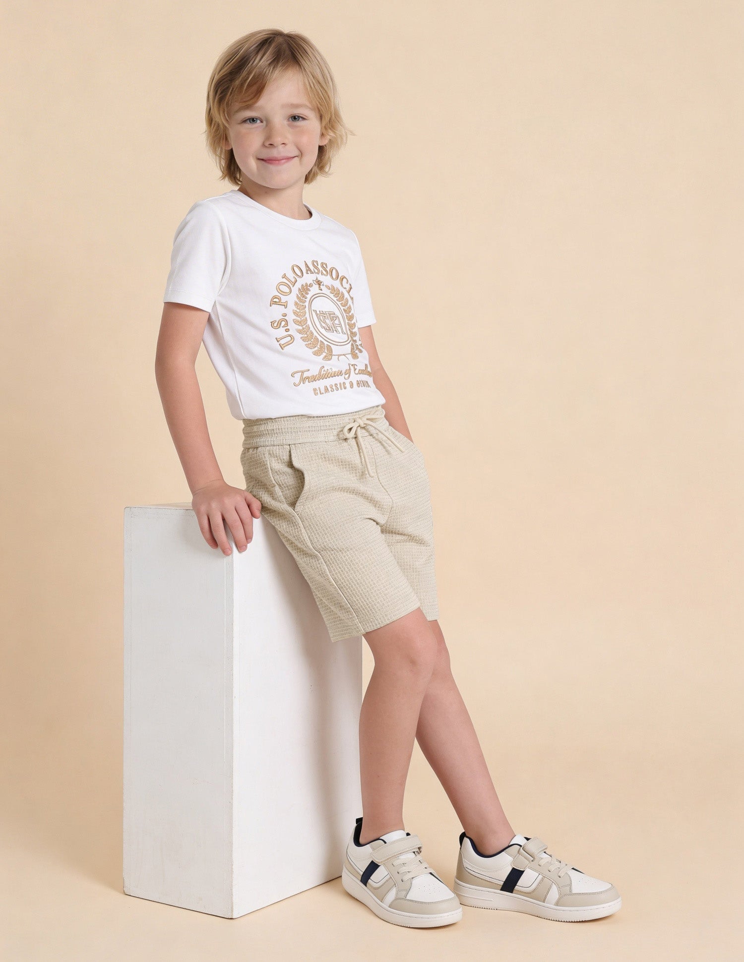 Textured Regular Fit Shorts Beige - U.S. Polo Assn. India | Large