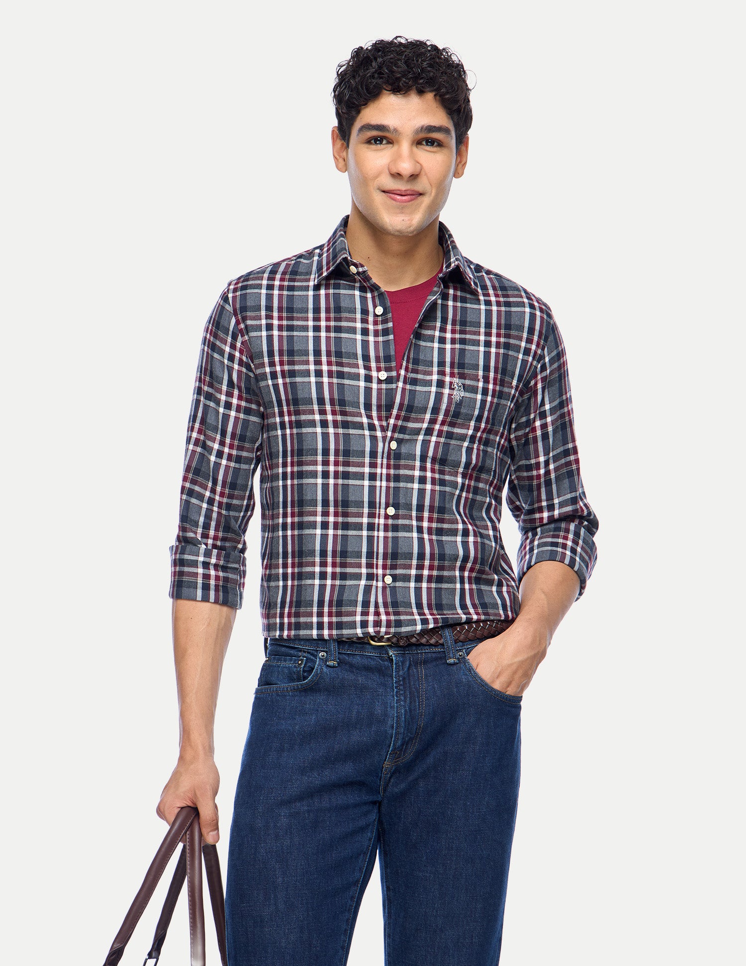 Plaid Checked Twill Shirt Maroon - U.S. Polo Assn. India | Large