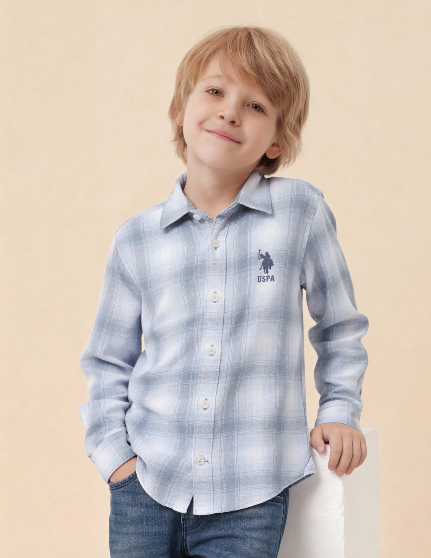 Boys Tartan Checked Pattern Twill Shirt