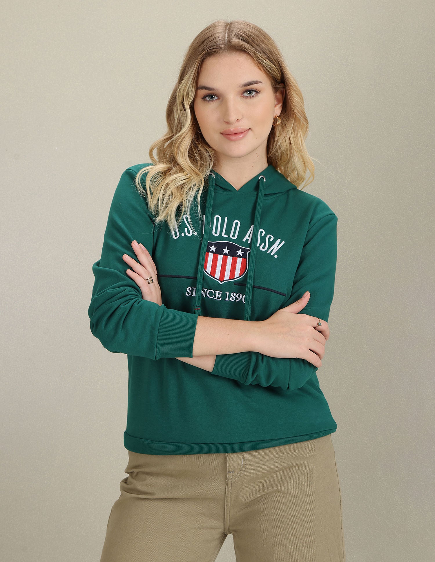 Brand Embroidered Hooded Sweatshirt Green - U.S. Polo Assn. India | Large