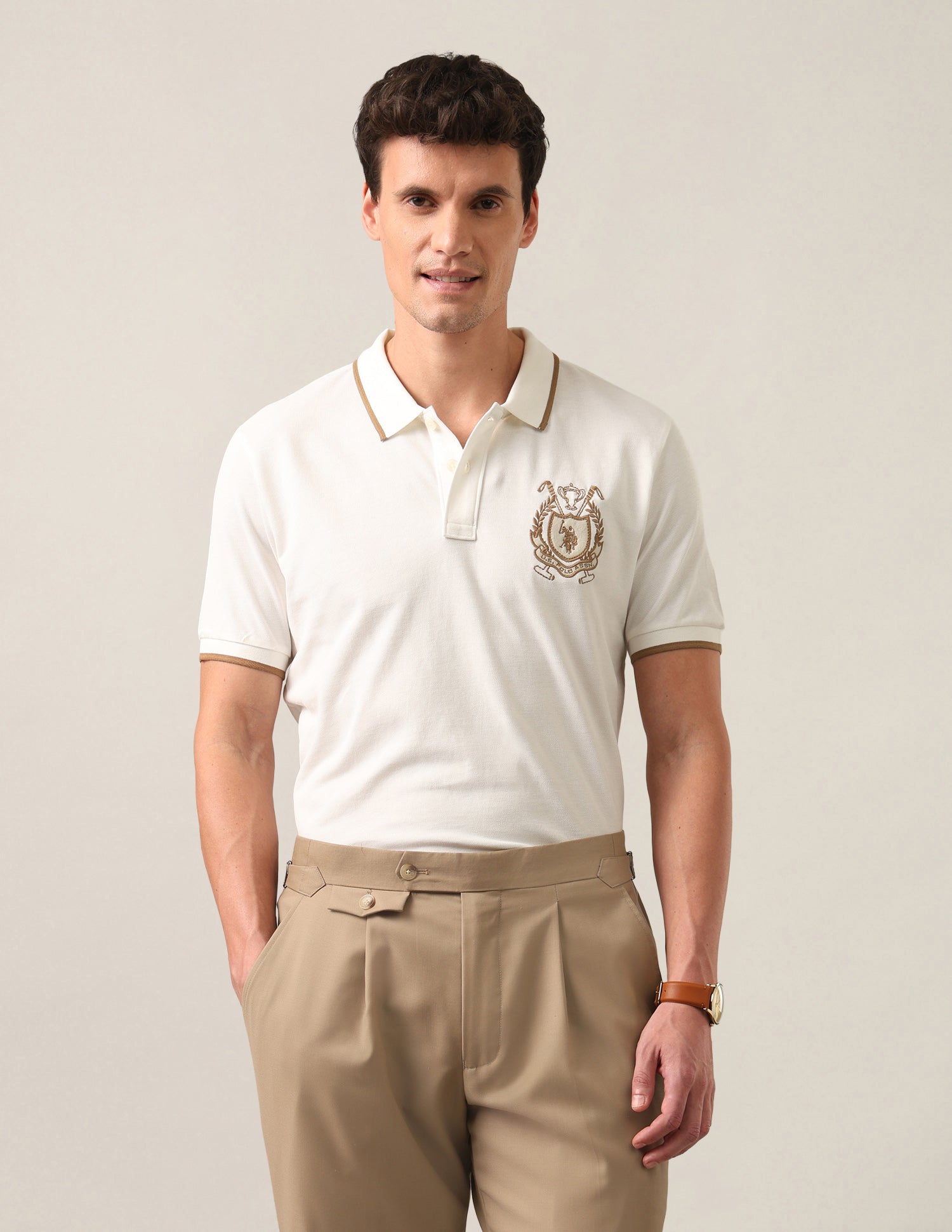 Solid Slim Fit Polo Shirt Ivory - U.S. Polo Assn. India | Large