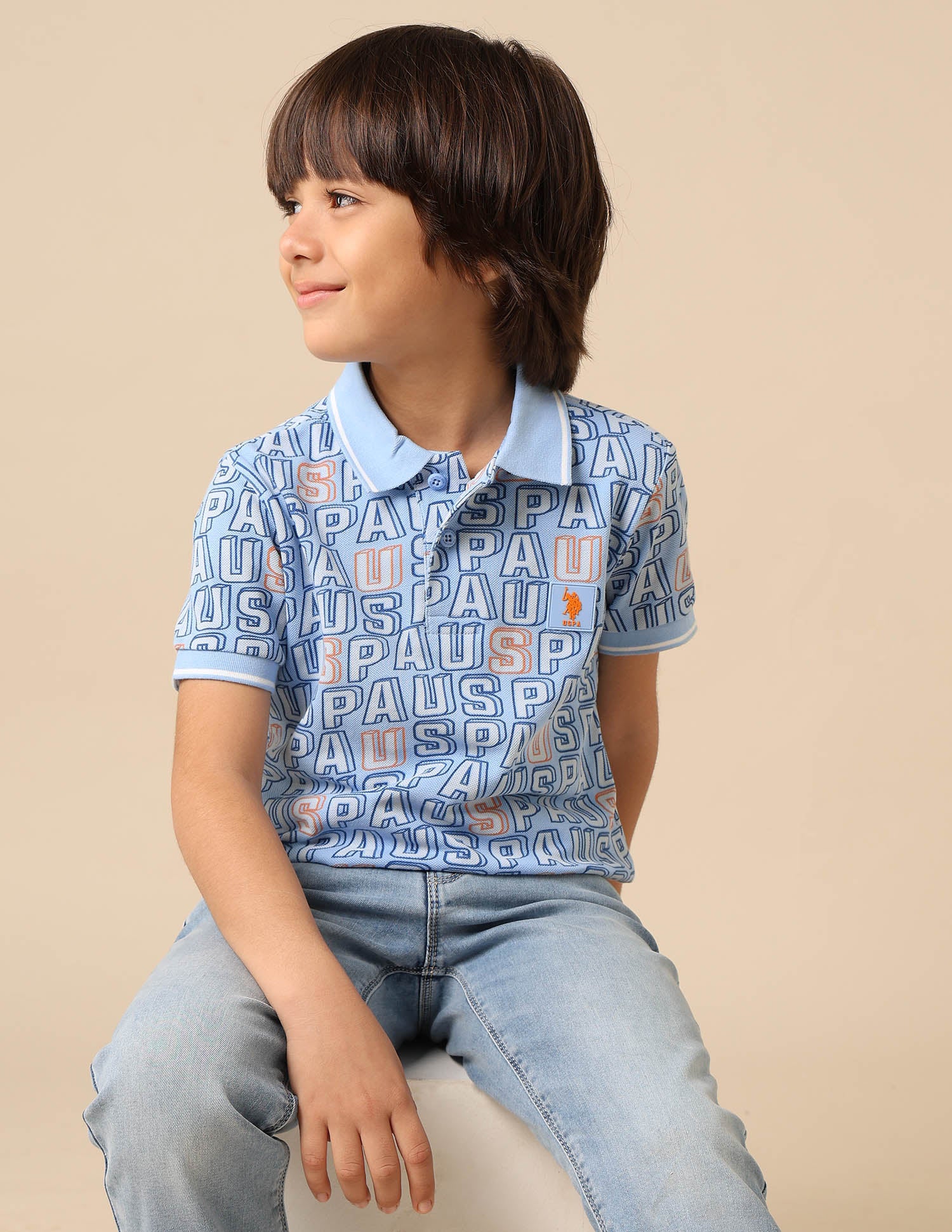 Boys Brand Printed Regular Fit Polo Shirt