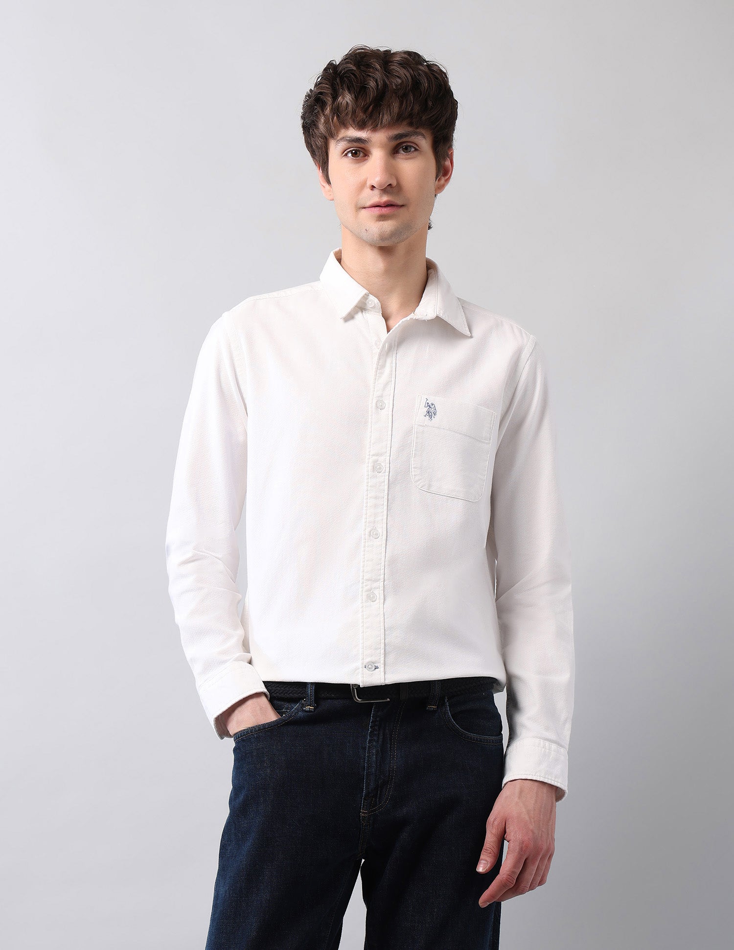 Pure Cotton Dobby Shirt White - U.S. Polo Assn. India | Large