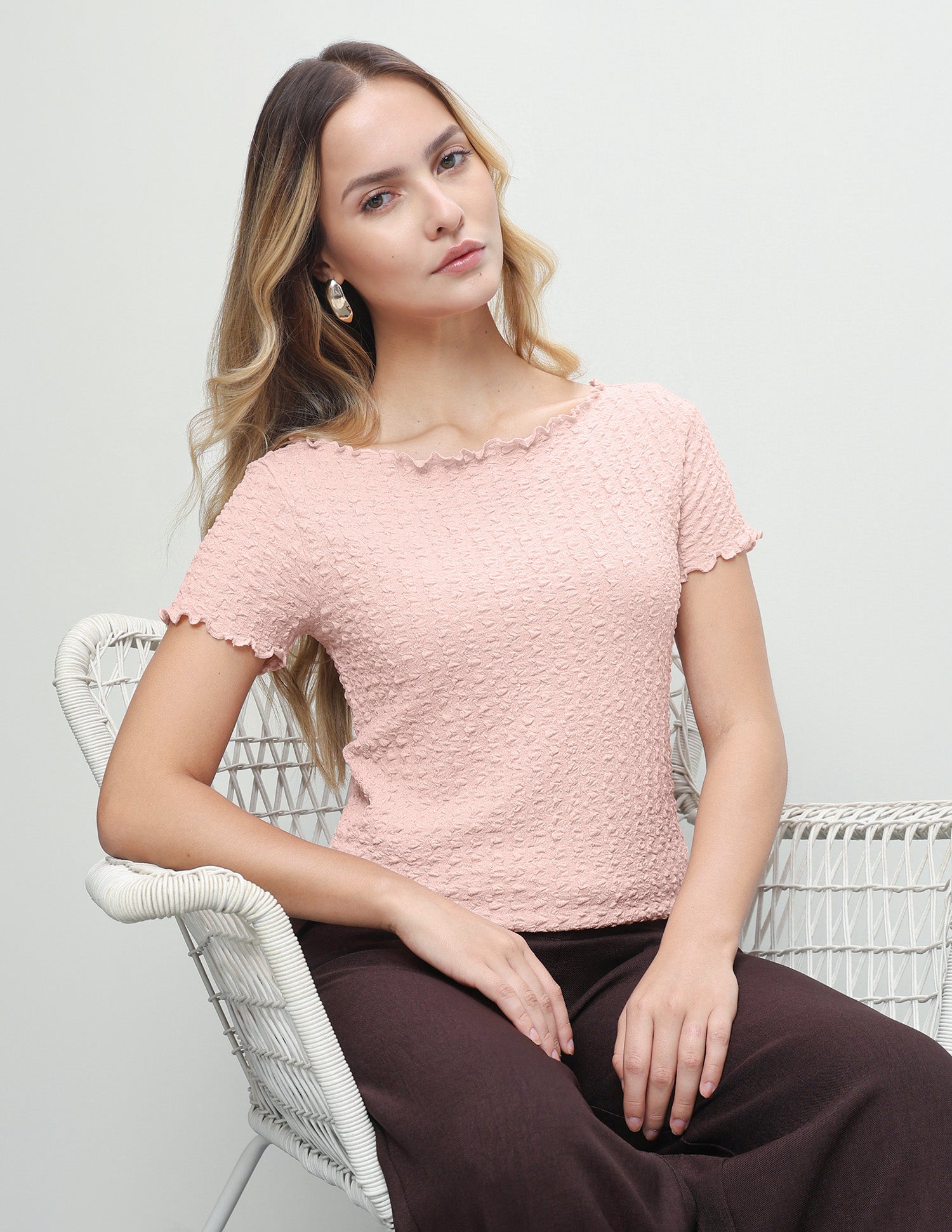 Textured Fitted T-Shirt Peach - U.S. Polo Assn. India | Large