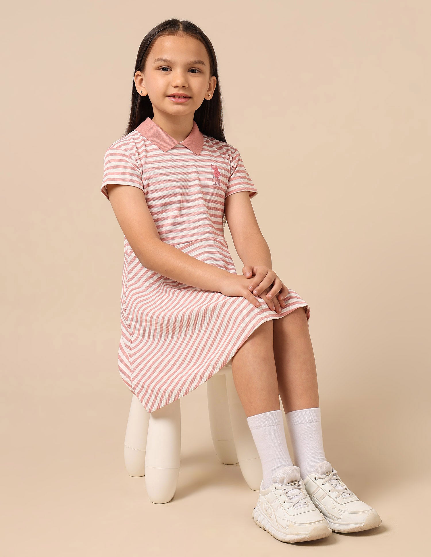 Girls Horizontal Striped Fit And Flare Dress