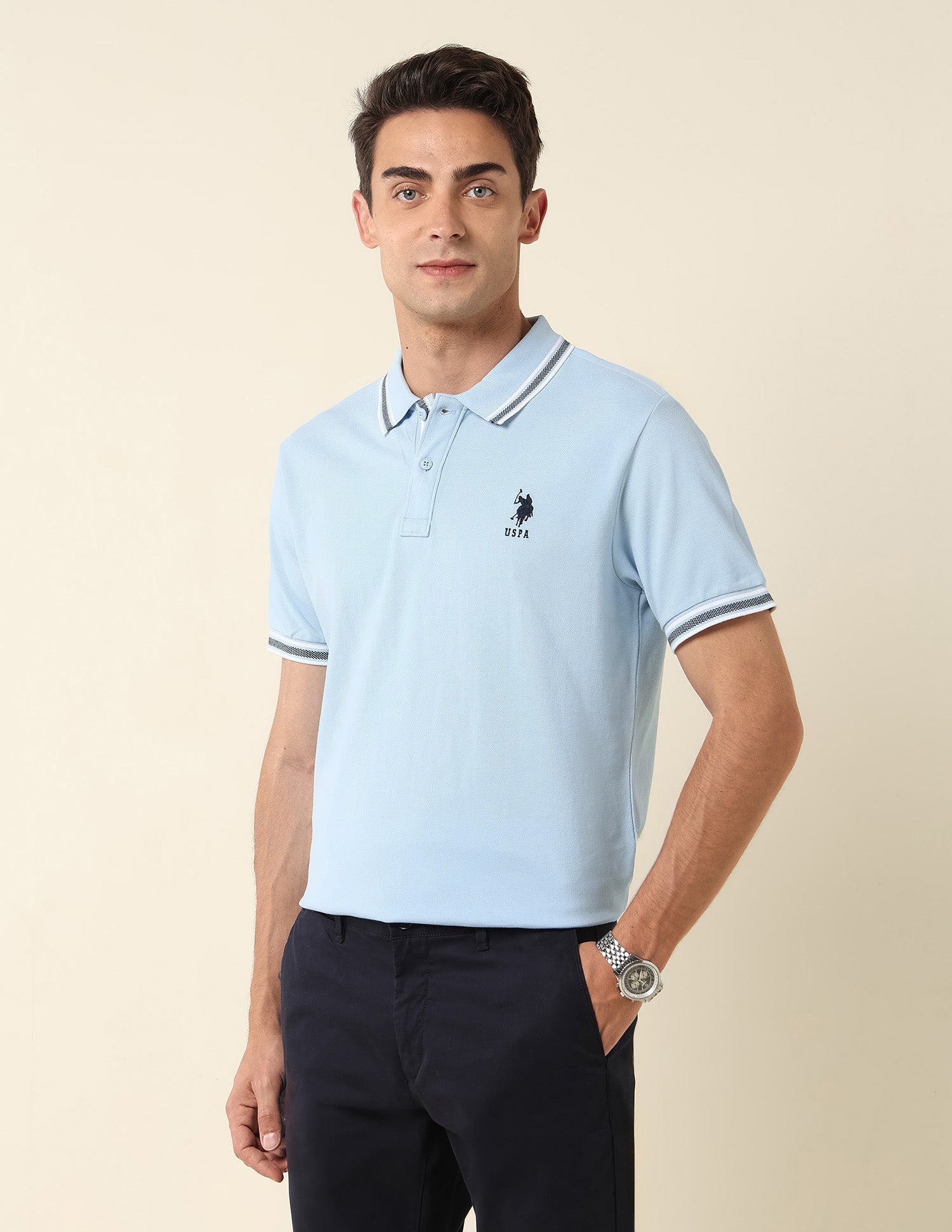 Pure Cotton Slim Fit Polo Shirt Light Blue - U.S. Polo Assn. India | Large