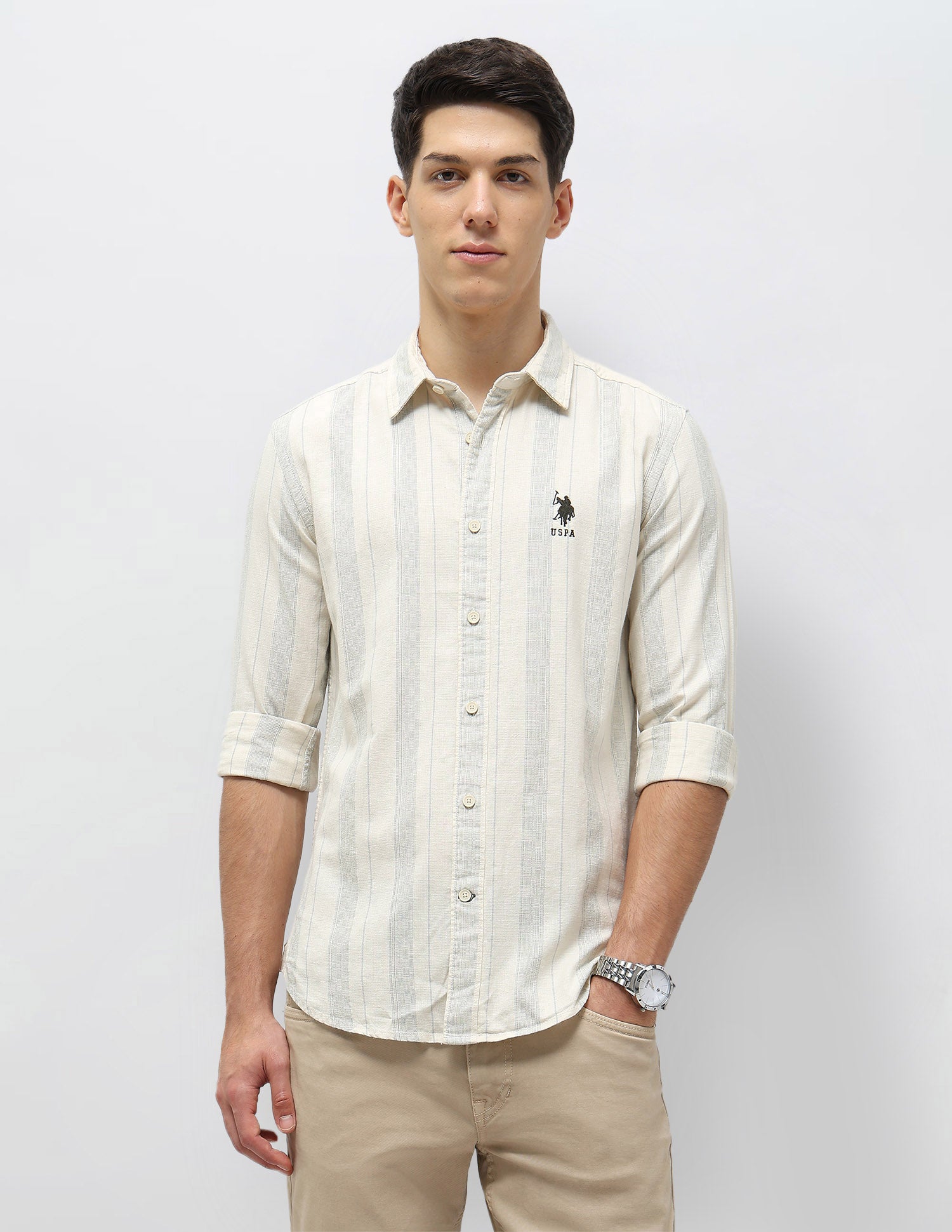 Vertical Striped Self Design Dobby Shirt