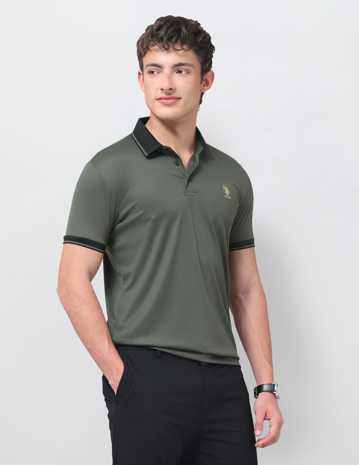 Solid Slim Fit Polo Shirt Dark Grey - U.S. Polo Assn. India | Large