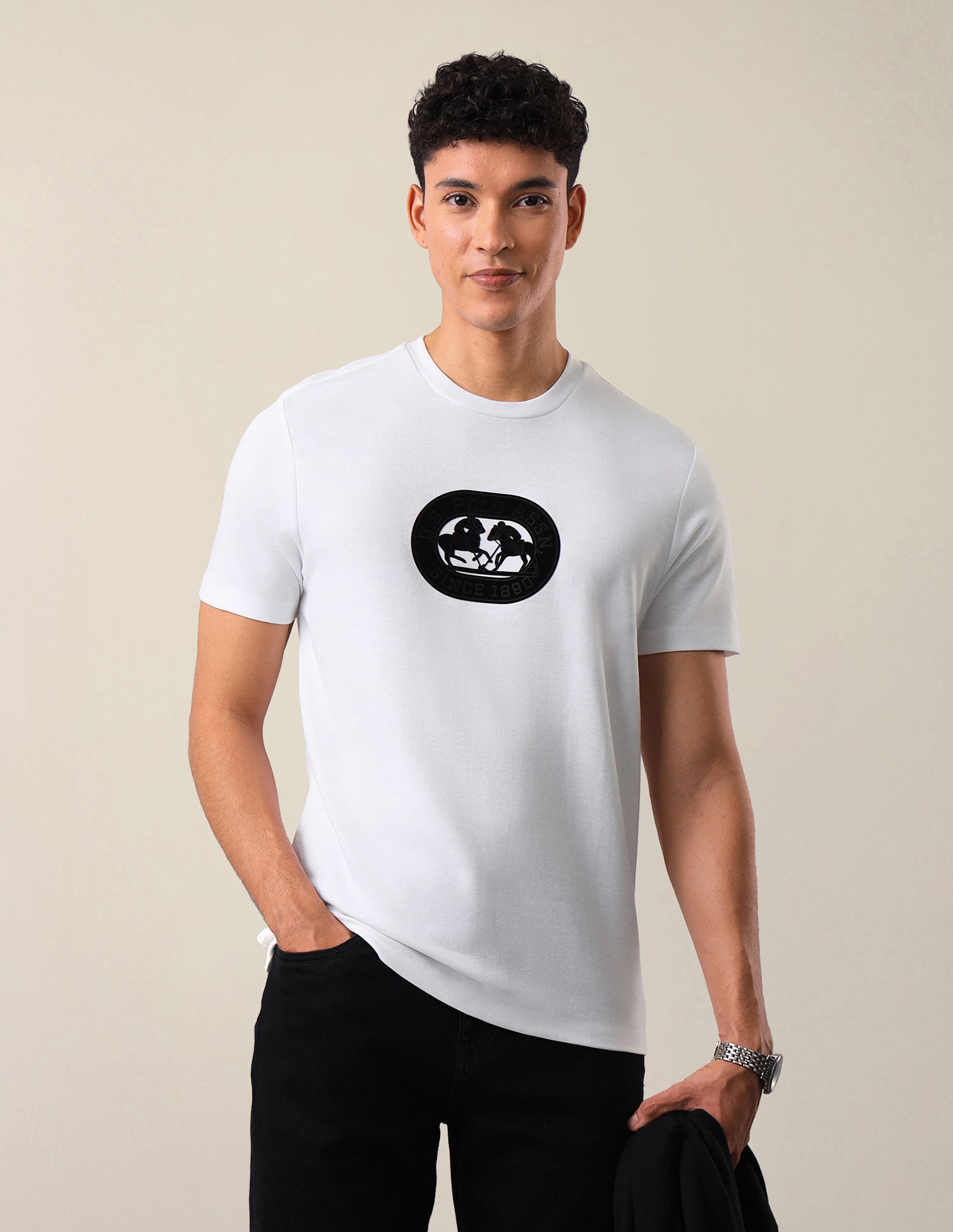 Brand Embossed Slim Fit T-Shirt Ivory - U.S. Polo Assn. India | Large