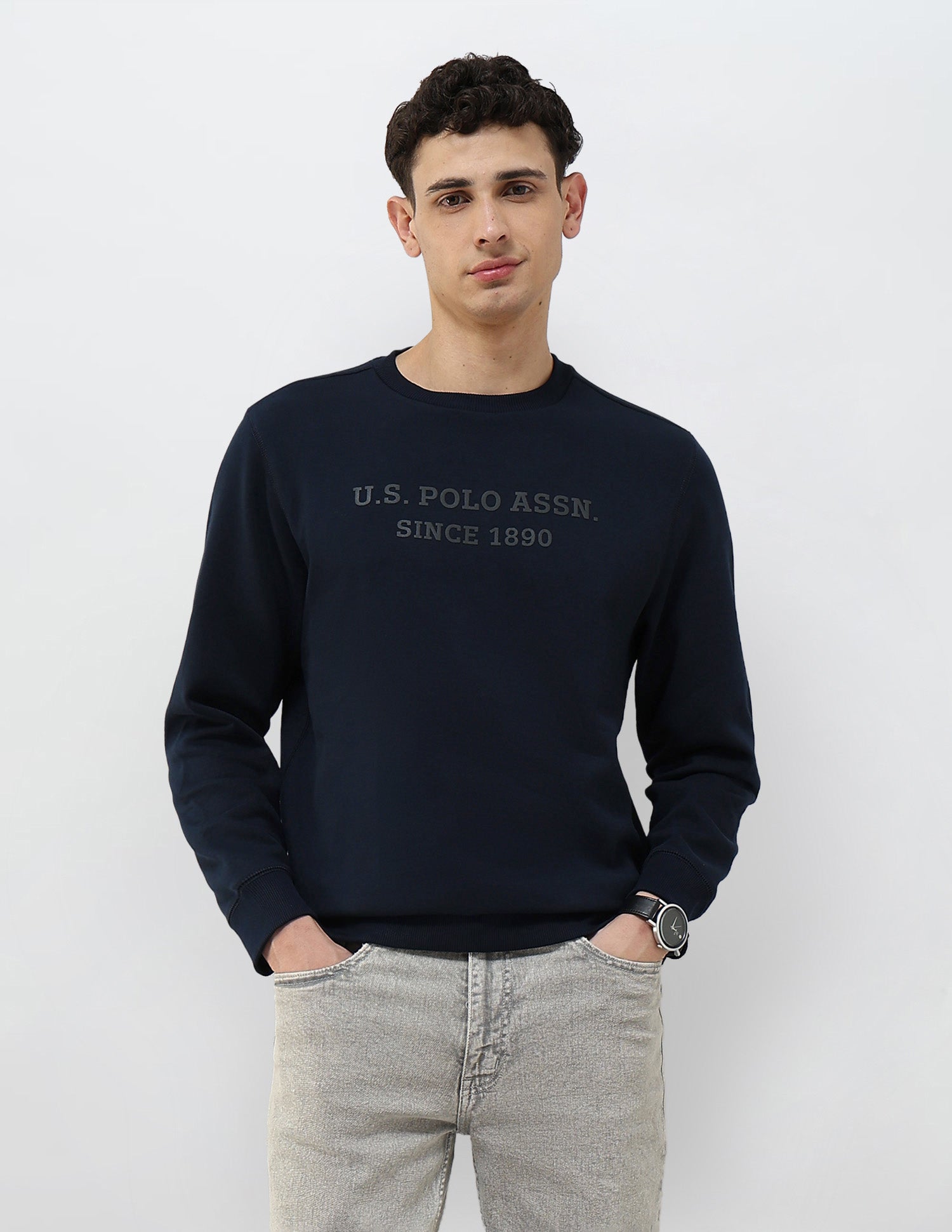Brand Embossed Regular Fit Sweatshirt Navy - U.S. POLO ASSN. | Large
