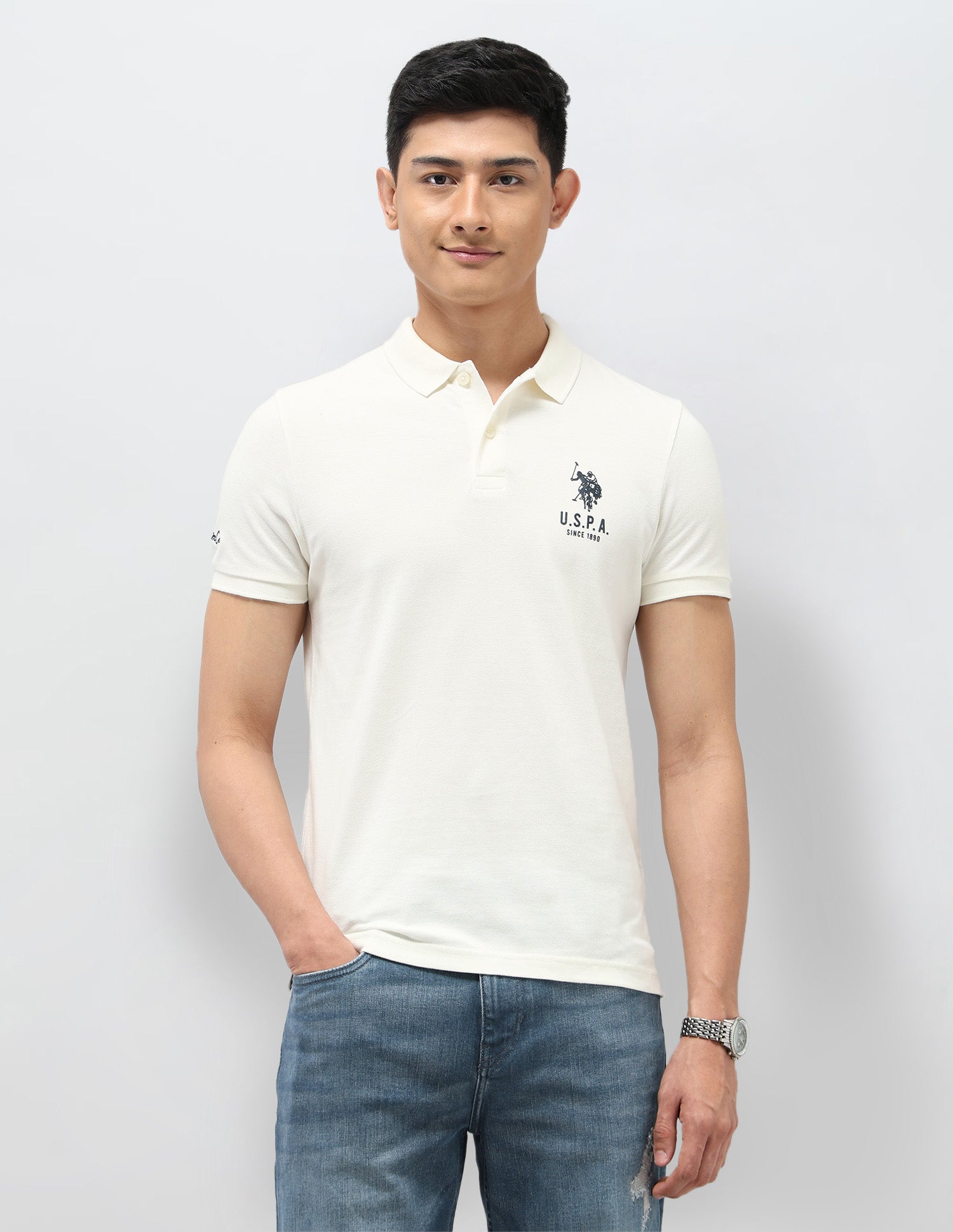 Pure Cotton Muscle Fit Polo Shirt Ivory - U.S. Polo Assn. India | Large