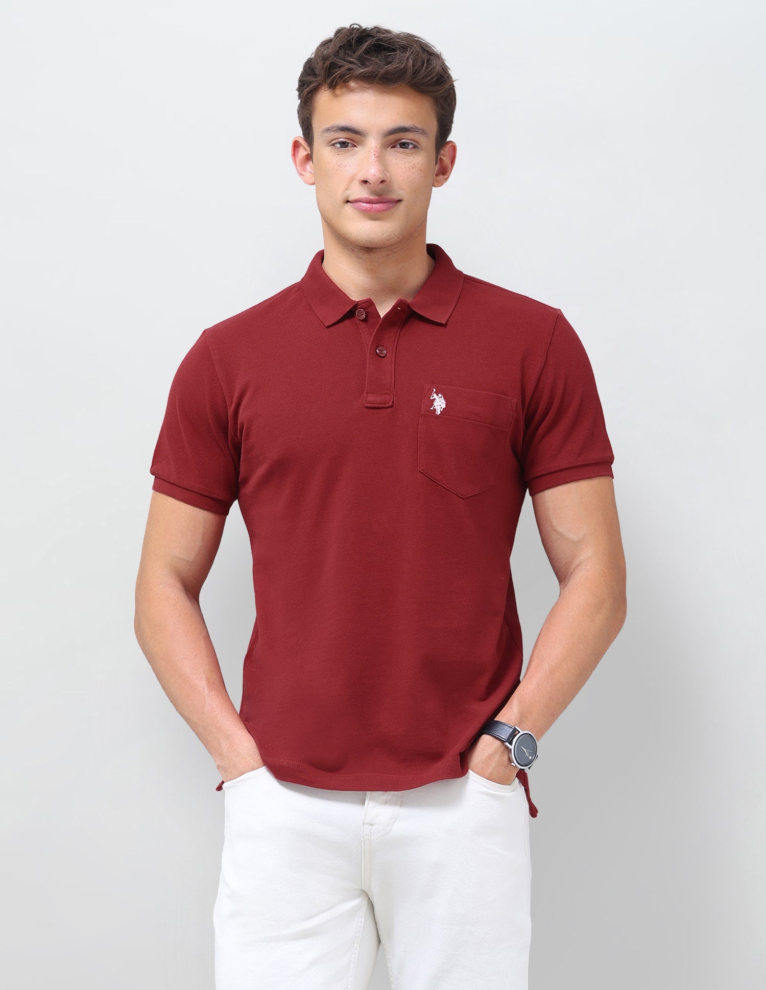 Solid Slim Fit Polo Shirt Red - U.S. Polo Assn. India | Large