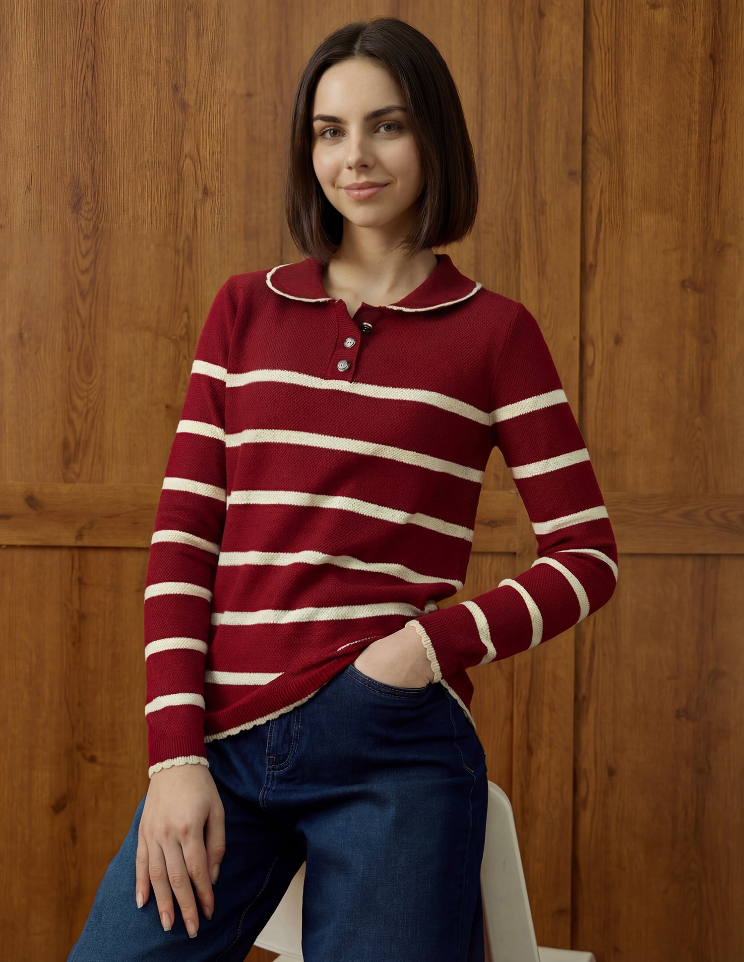 Horizontal Striped Ribbed Knit Sweater