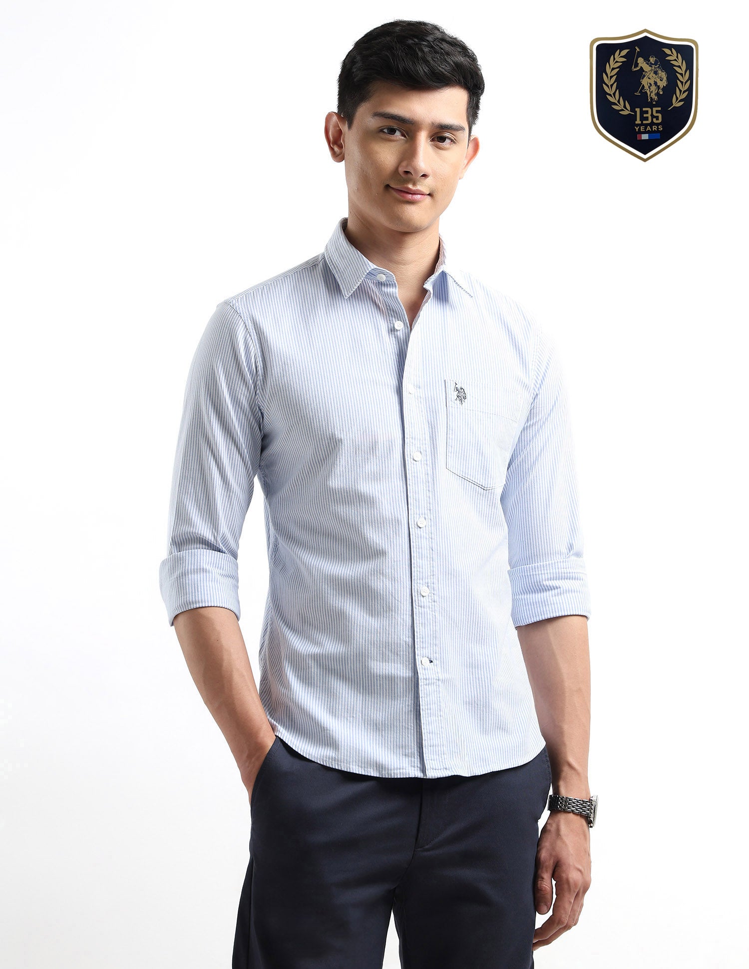 Oxford Vertical Striped Shirt Blue - U.S. Polo Assn. India | Large