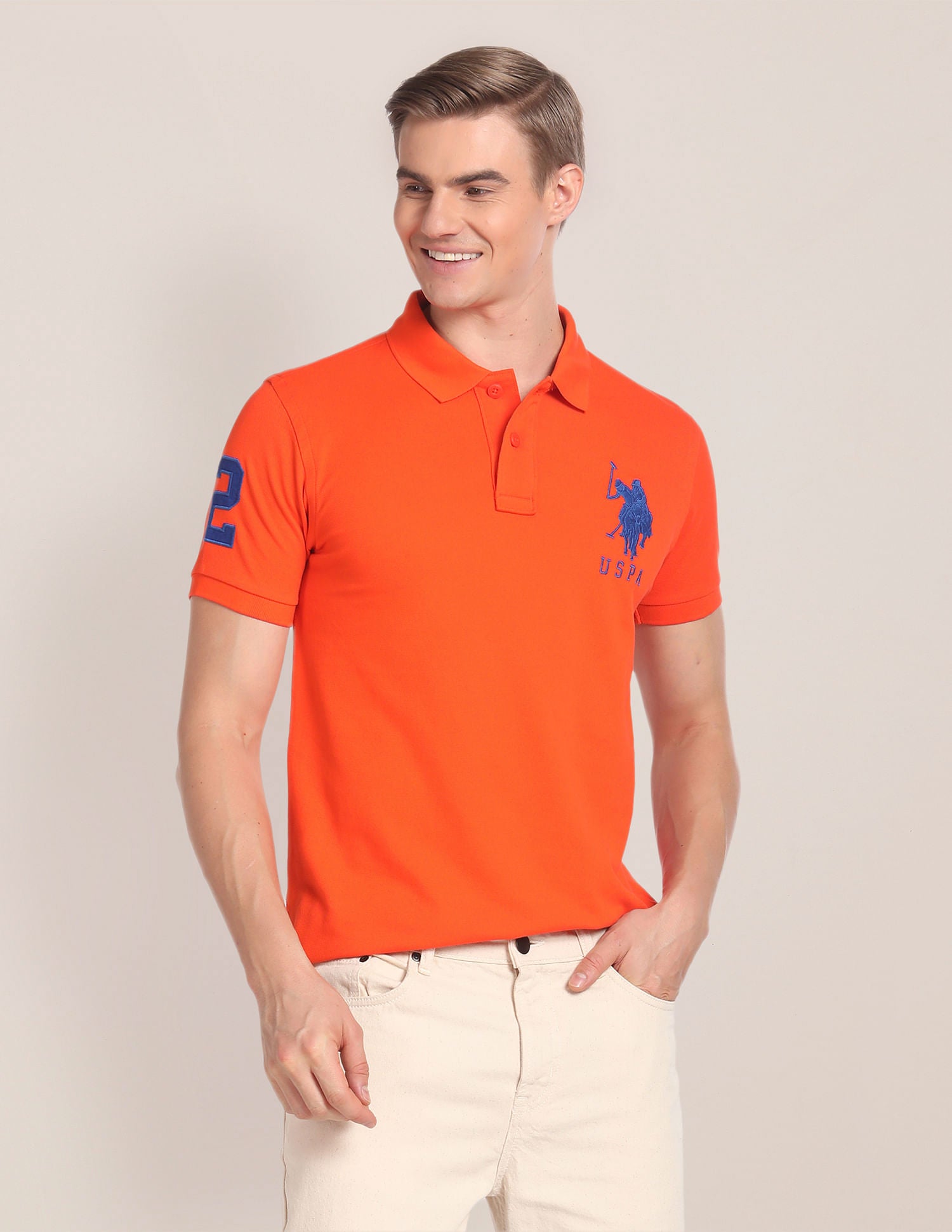 Solid Cotton Polo Shirt Orange - U.S. Polo Assn. India | Large