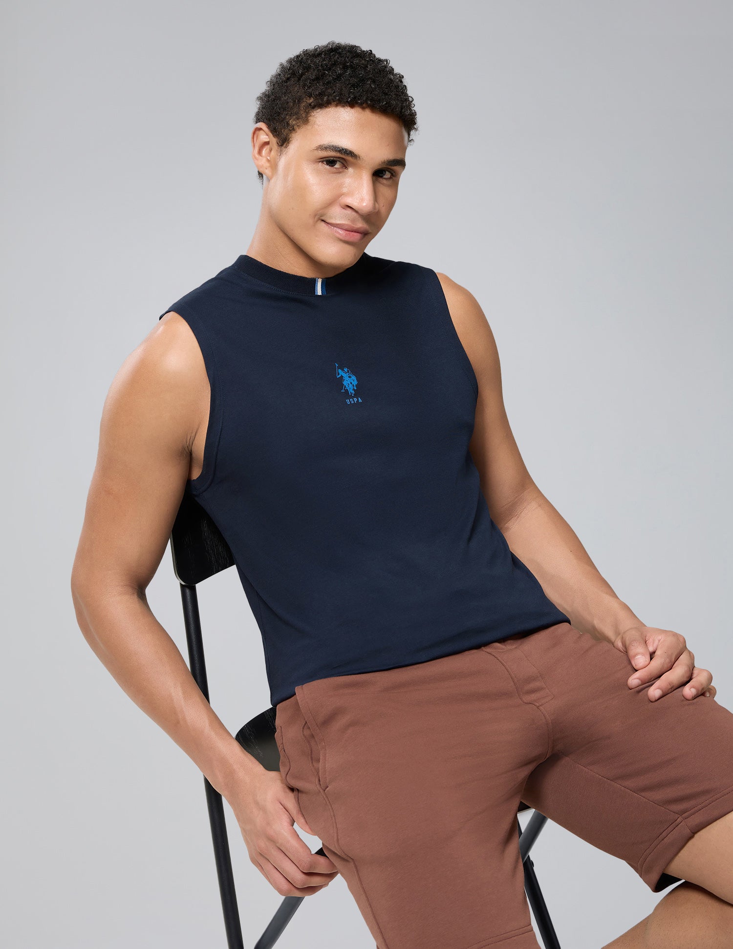 Pure Cotton Breathable OEV12 Gym Vest Navy - U.S. Polo Assn. India | Large