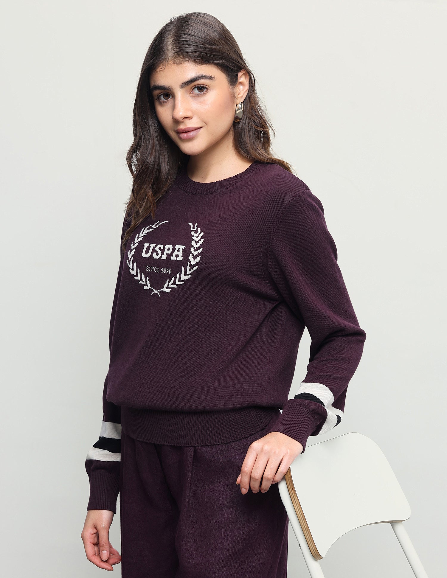 Brand Patterned Knit Regular Fit Sweater