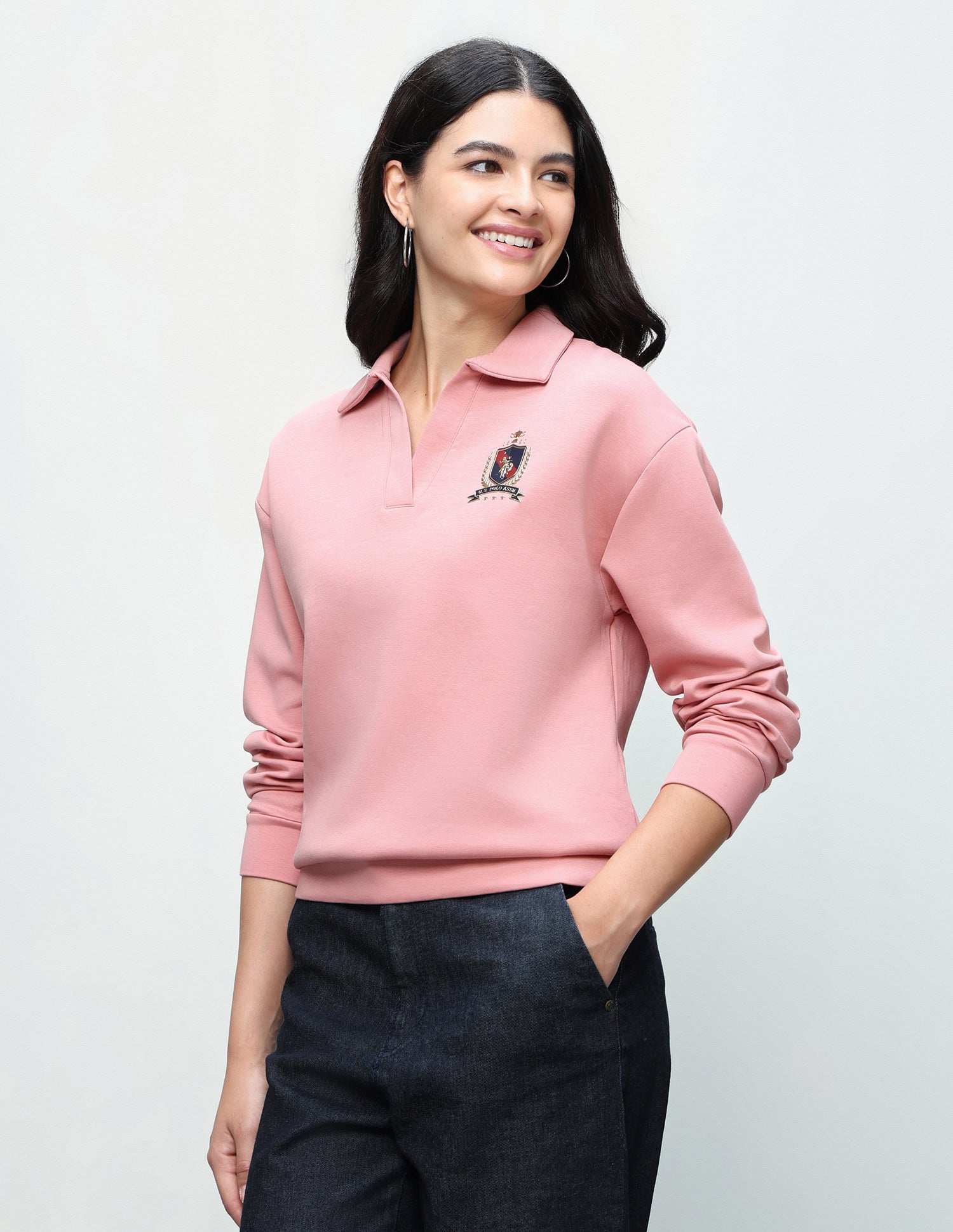 Solid Relaxed Fit Sweatshirt Pink - U.S. Polo Assn. India | Large