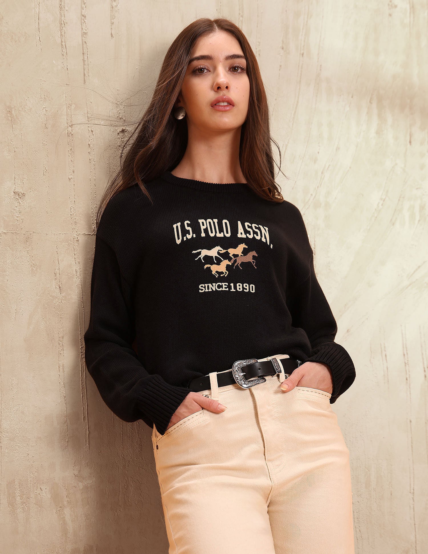 Regular Fit Brand Printed Sweater