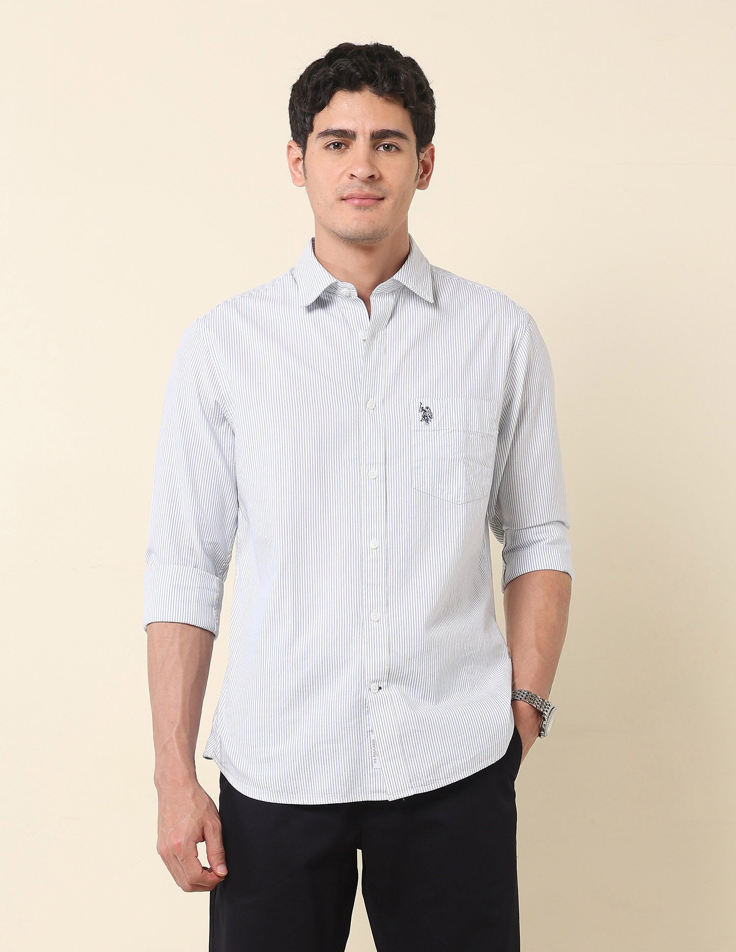 Vertical Striped Pure Cotton Shirt Blue - U.S. Polo Assn. India | Large