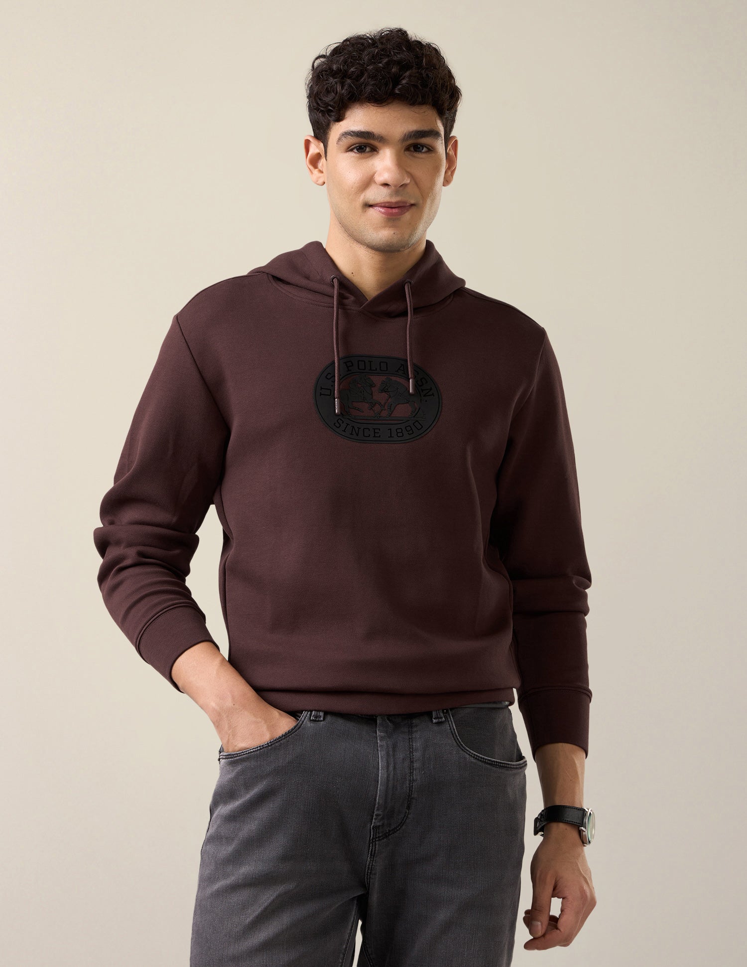 Brand Embossed Regular Fit Sweatshirt Dark Brown - U.S. Polo Assn. India | Large