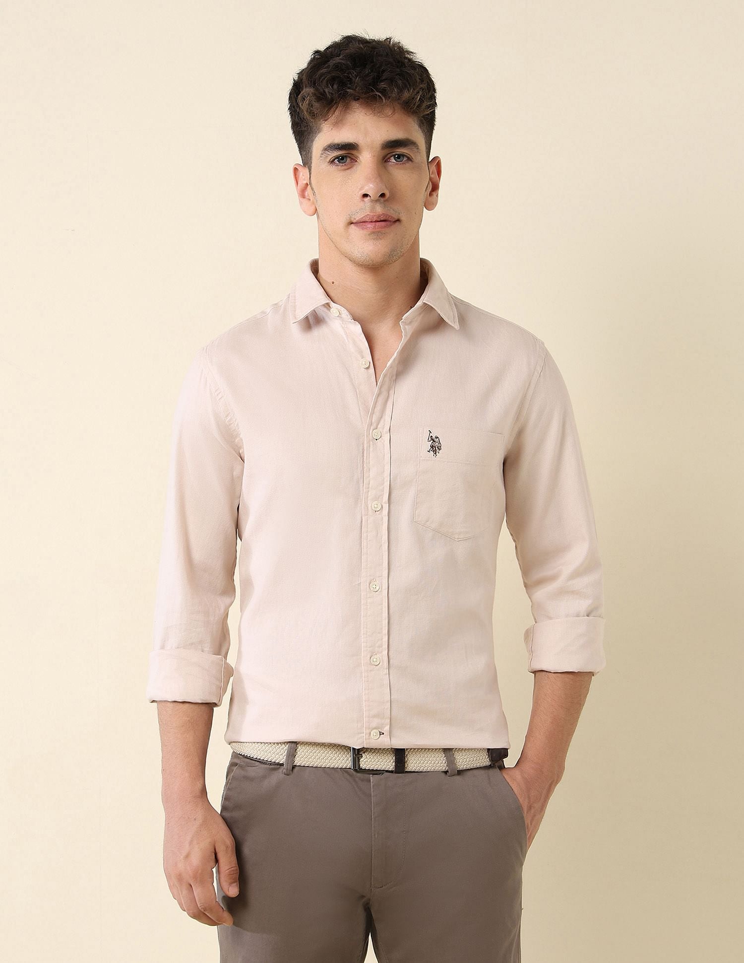 Tailored Fit Dobby Shirt Ivory - U.S. Polo Assn. India | Large