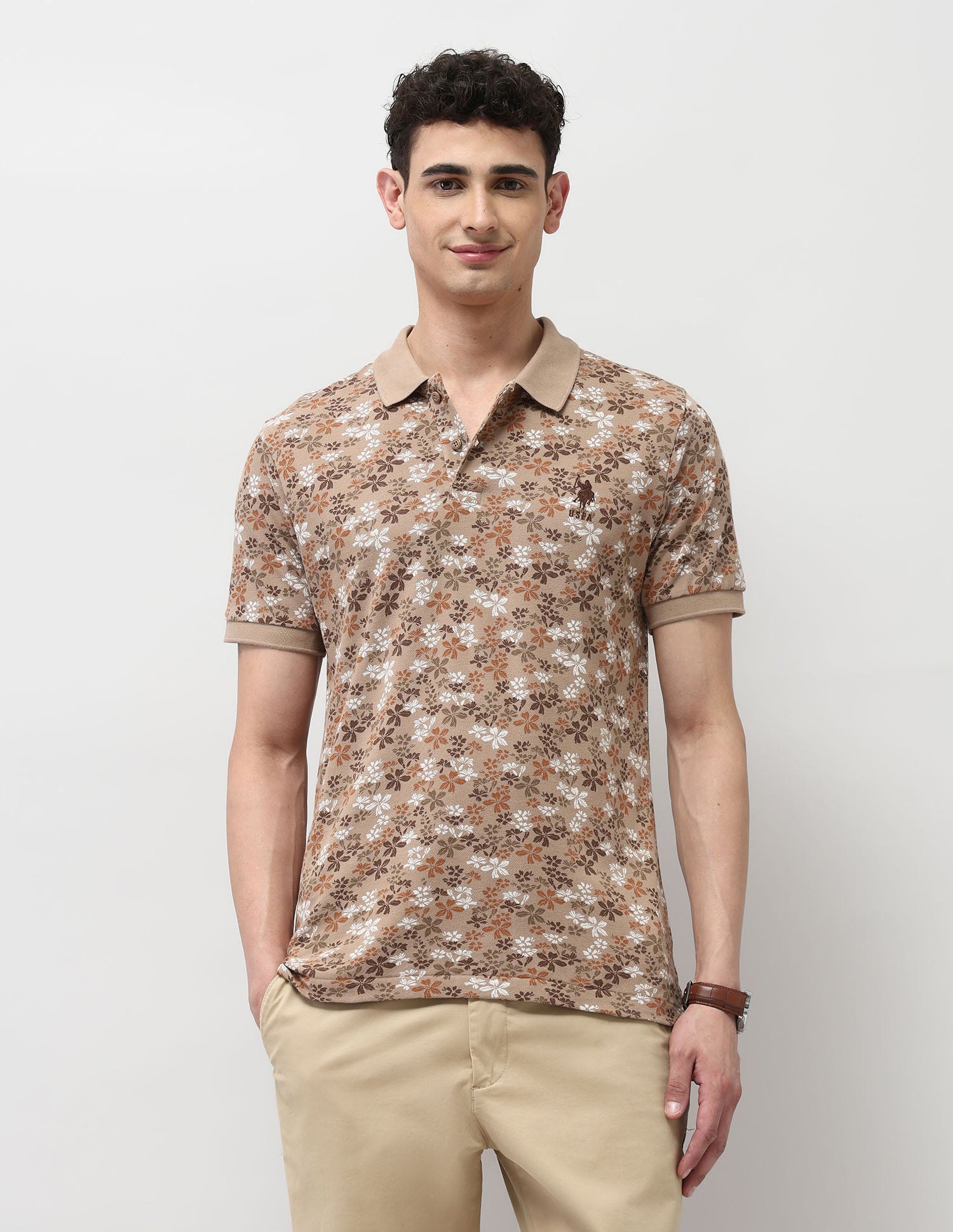 Pure Cotton Slim Fit Polo Shirt Light Brown - U.S. Polo Assn. India | Large
