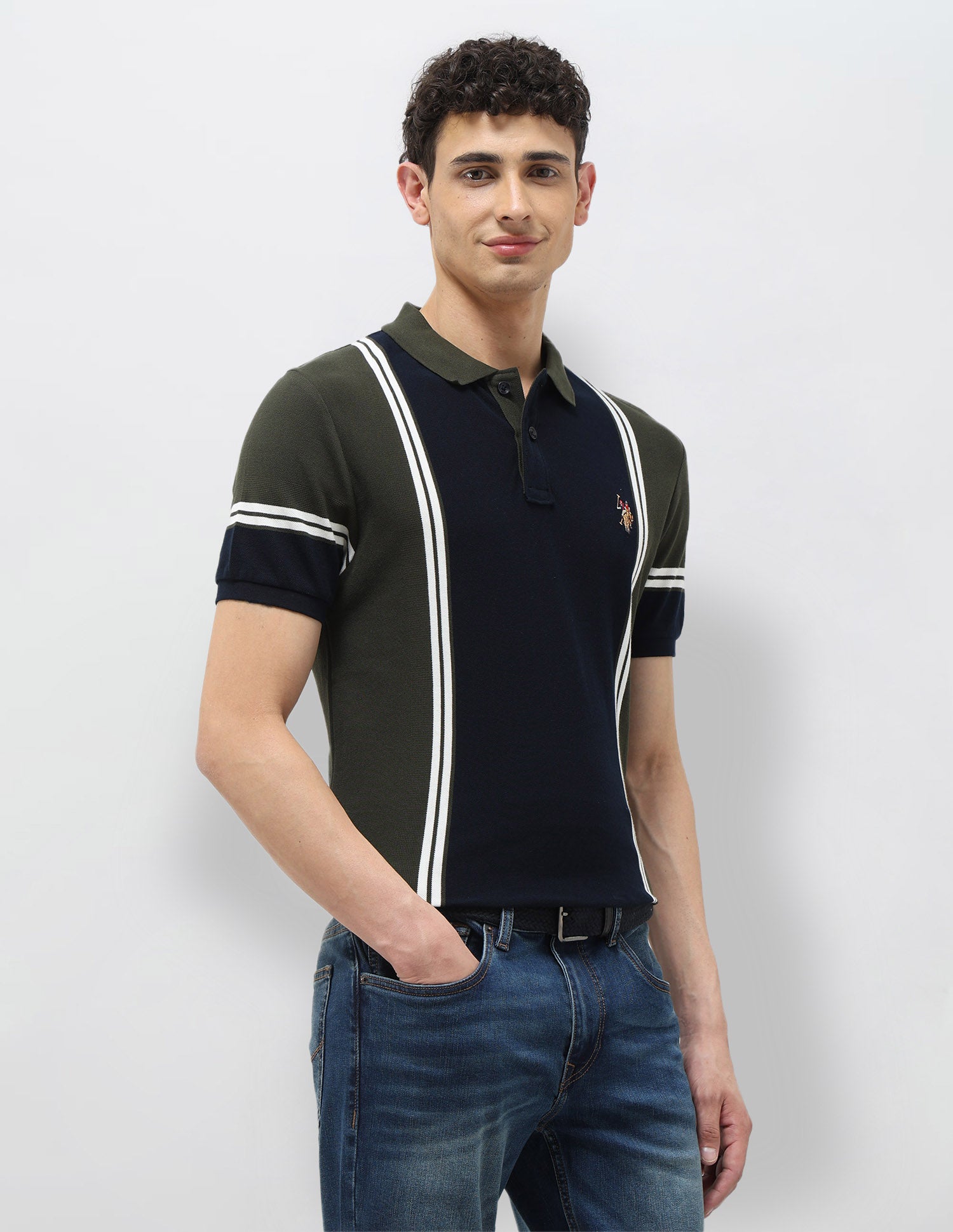 Colorblocked Vertical Striped Polo Shirt