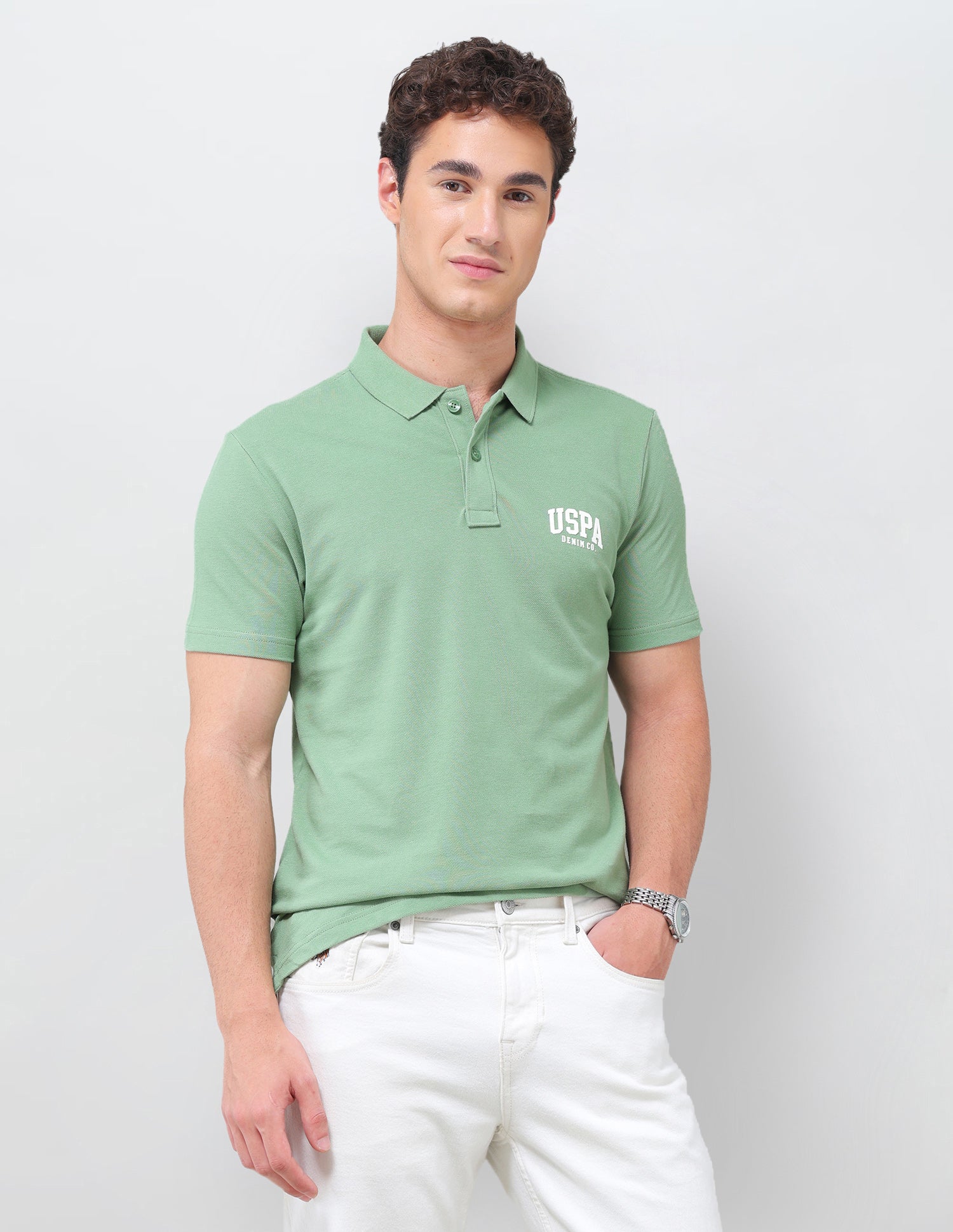 Solid Slim Fit Polo Shirt Light Green - U.S. Polo Assn. India | Large