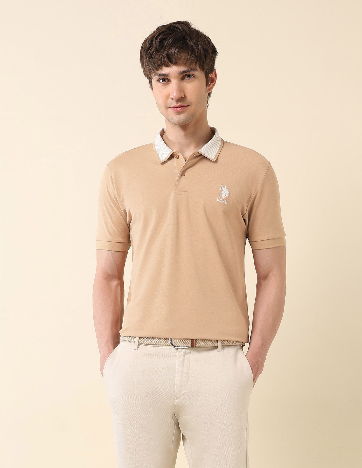 Slim Fit Classic Polo Shirt Light Brown - U.S. Polo Assn. India | Large
