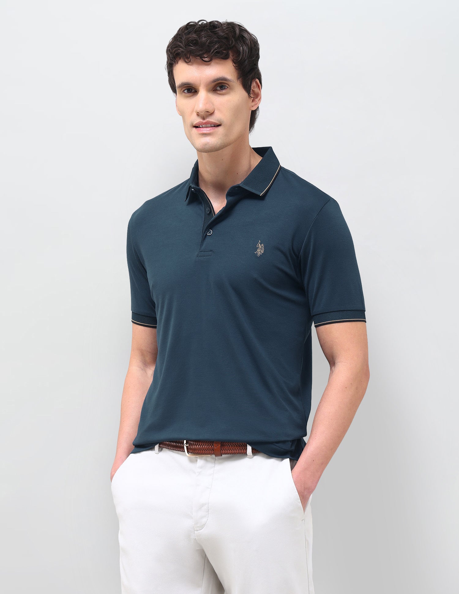 Solid Slim Fit Polo Shirt Teal - U.S. Polo Assn. India | Large