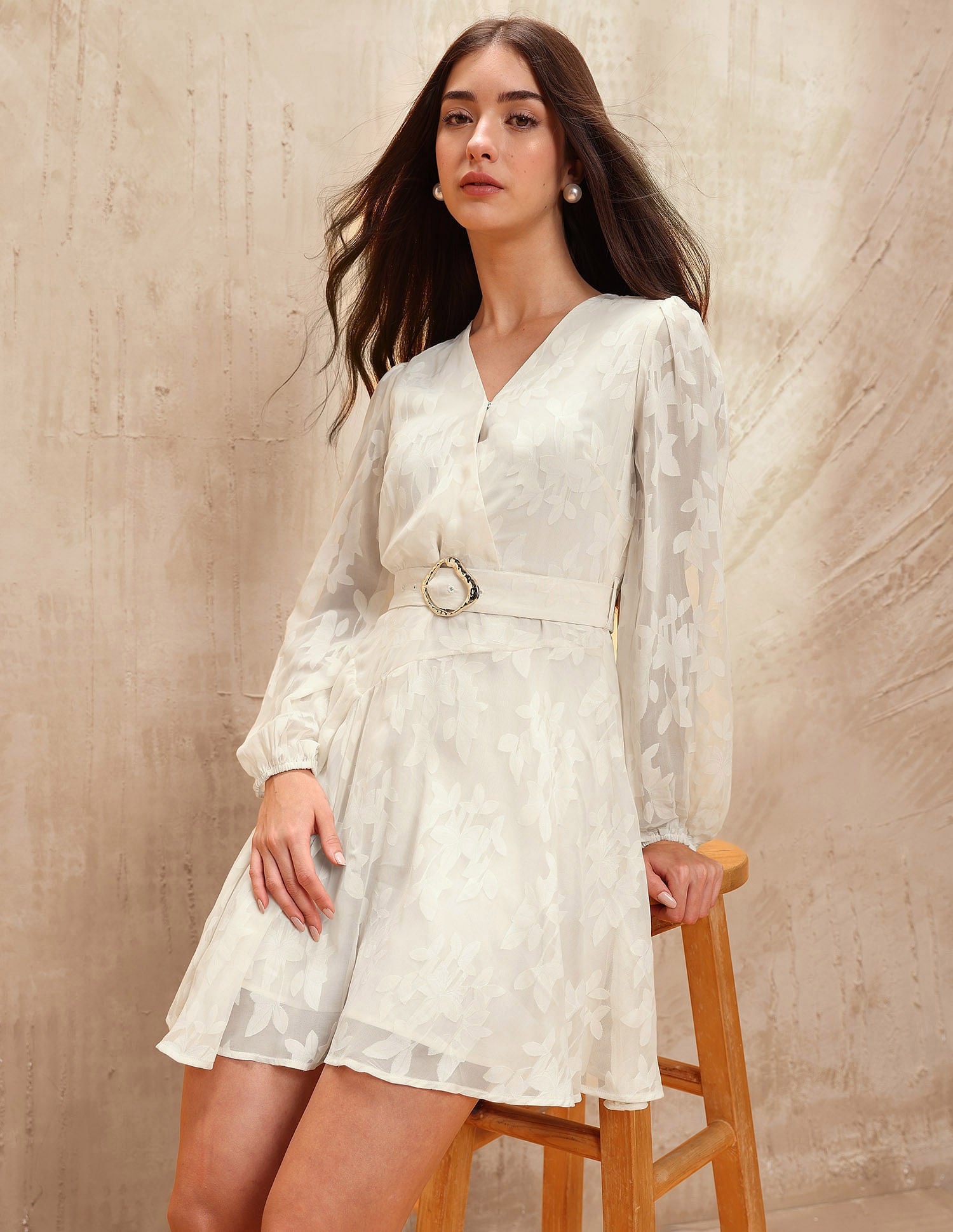 Abstract Printed Fit & Flare Dress With Belt