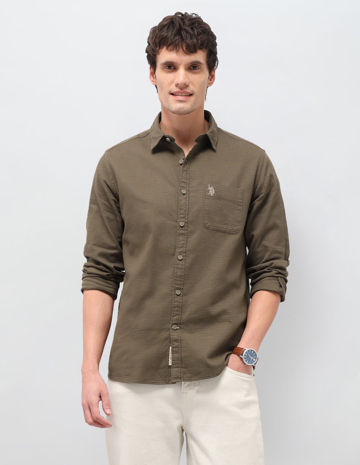 Solid Regular Fit Shirt Brown - U.S. Polo Assn. India | Large
