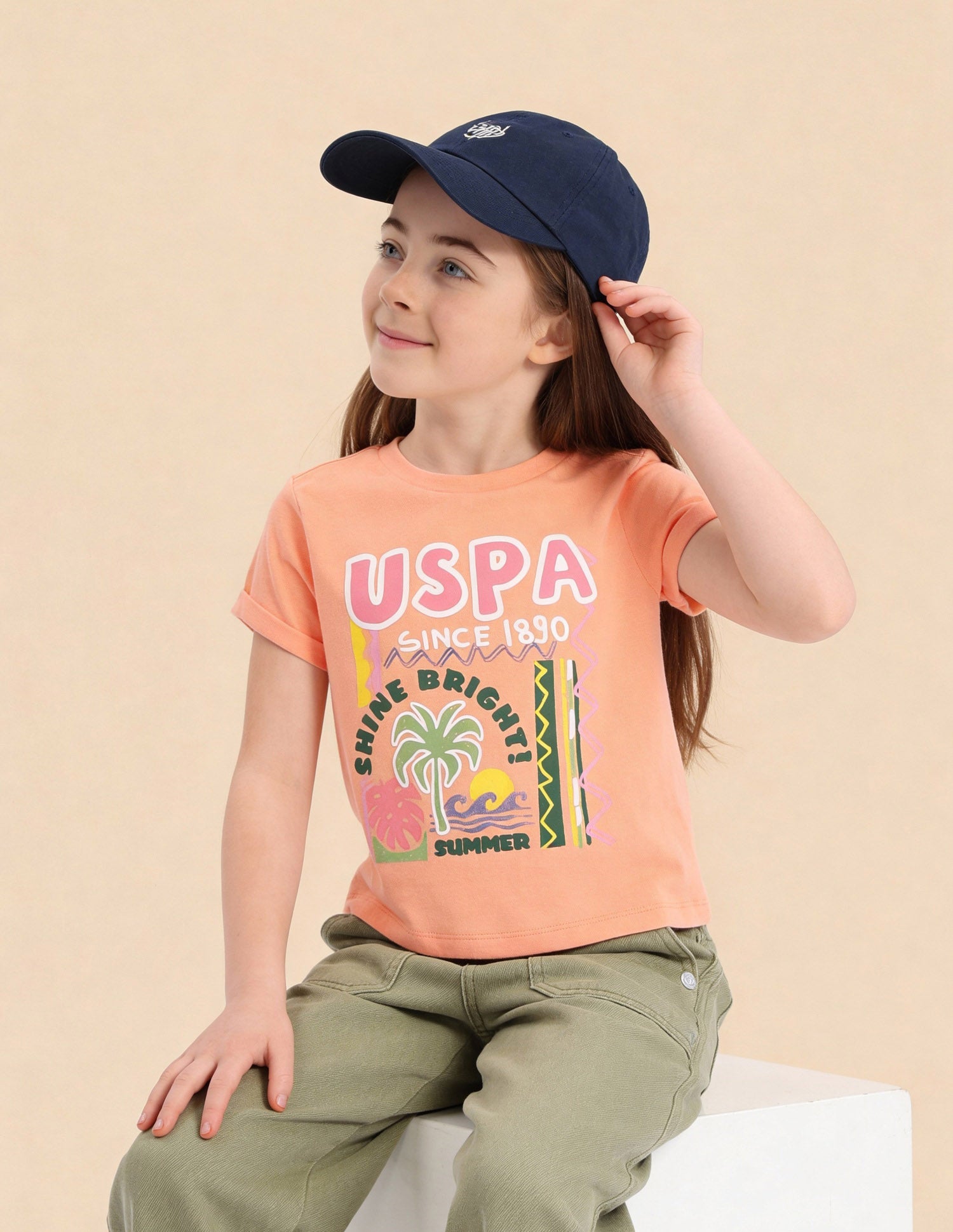 Girls Regular Fit Graphic Brand Printed Top