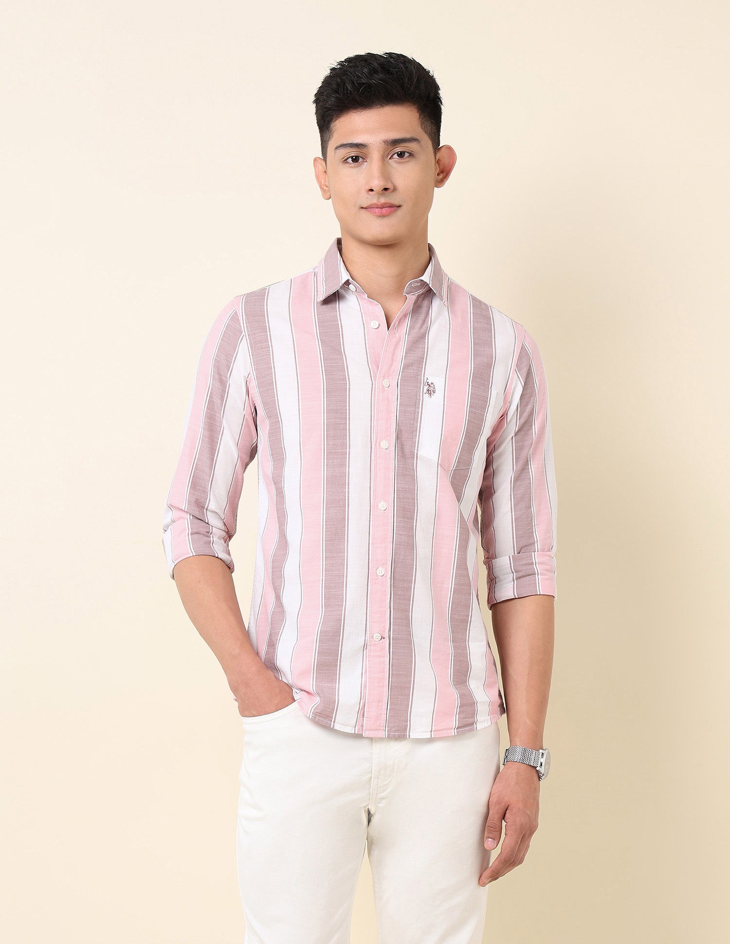 Vertical Striped Pure Cotton Shirt Pink - U.S. Polo Assn. India | Large