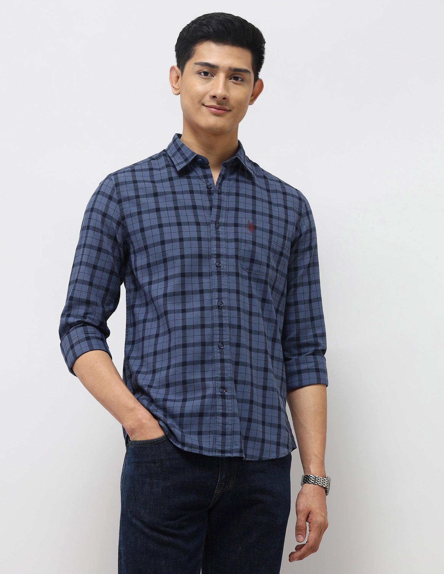Grid Tattersall Checked Twill Shirt
