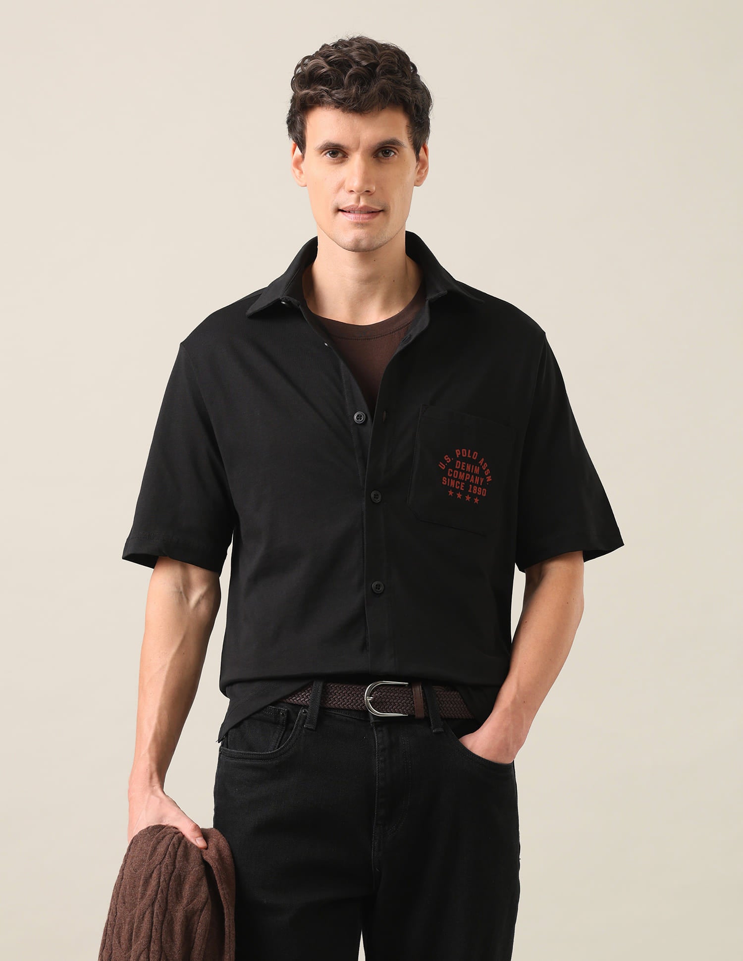 Brand Printed Knitted Shirt Black - U.S. Polo Assn. India | Large