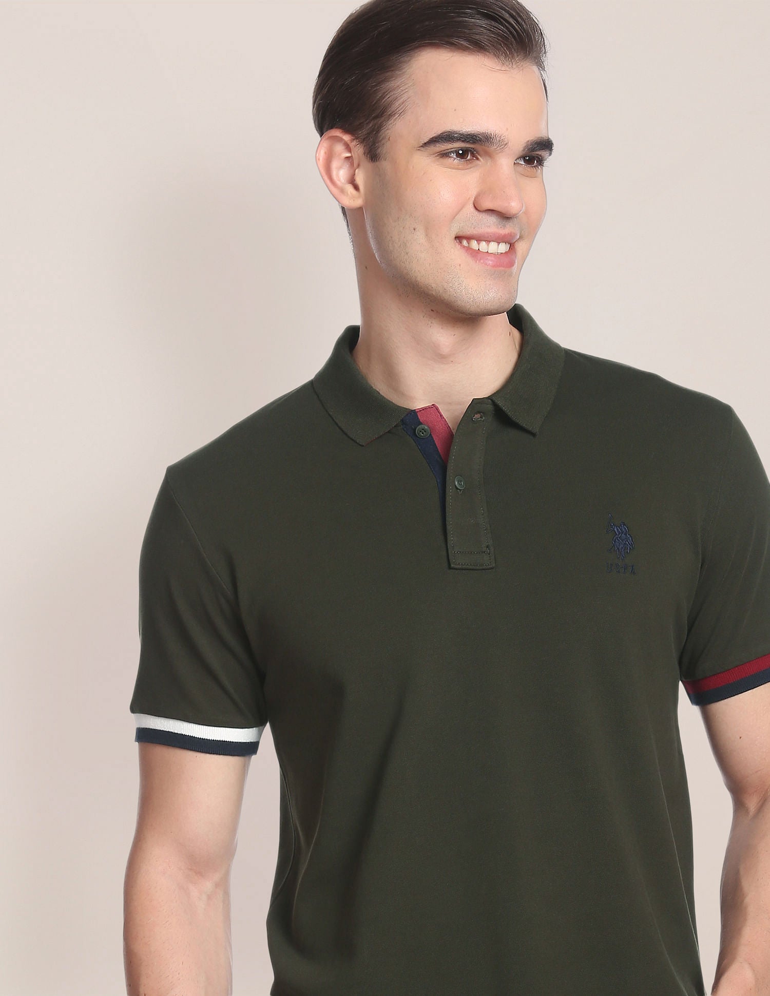 Solid Pique Stretch Polo Shirt Olive - U.S. Polo Assn. India | Large