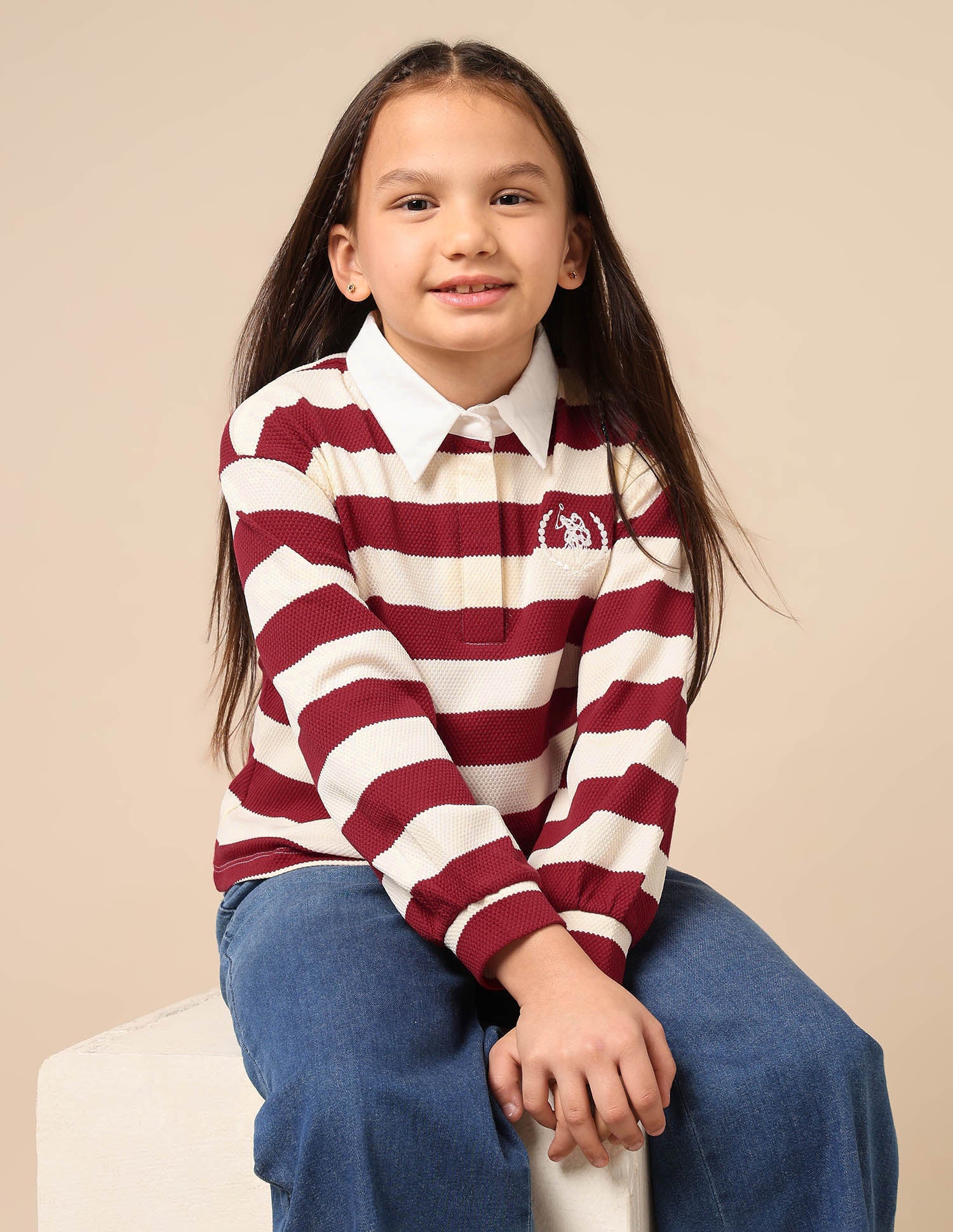 Girls Horizontal Striped Patterned Knit Top