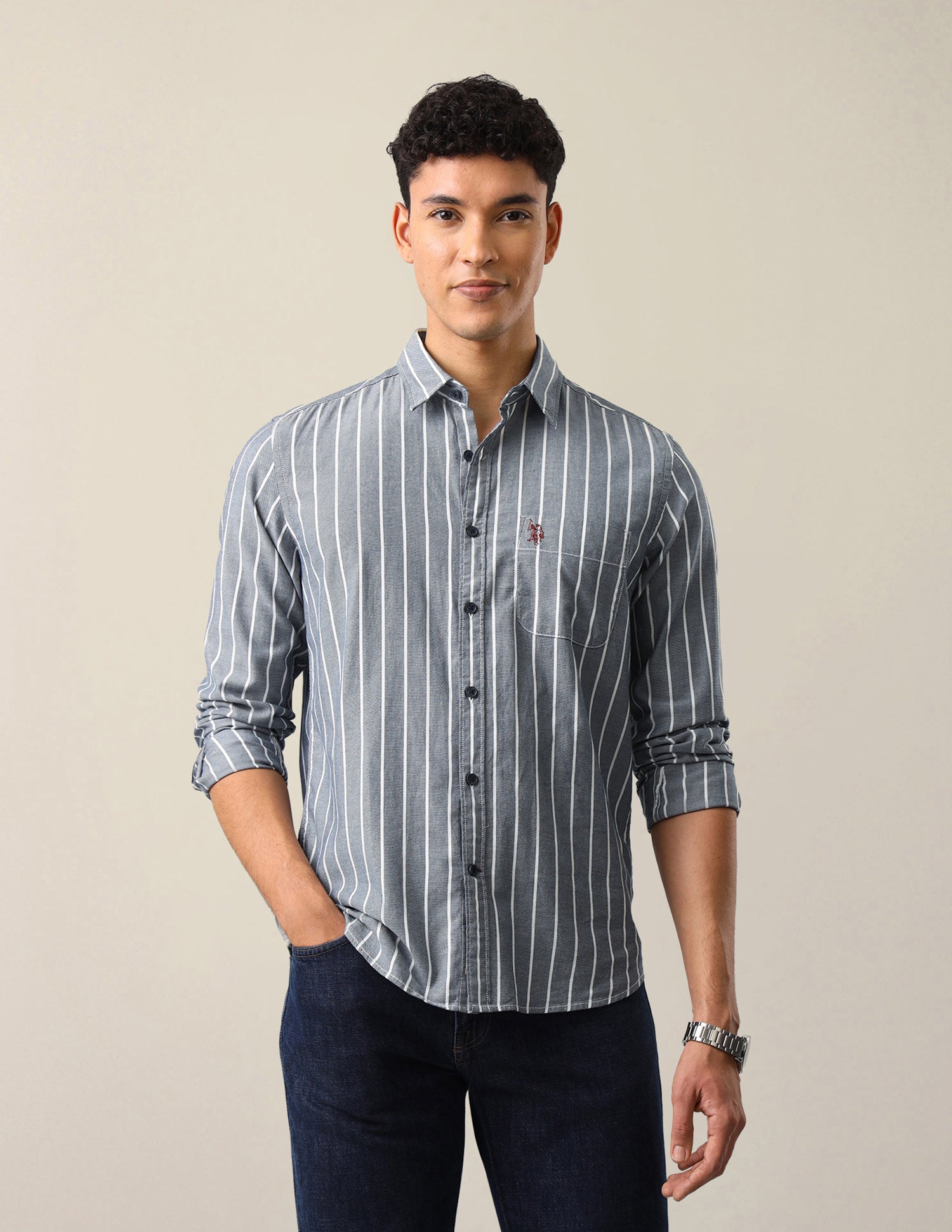 Vertical Striped Regular Fit Shirt Navy - U.S. Polo Assn. India | Large