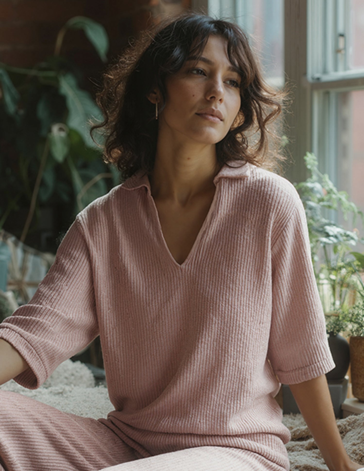 Ribbed Relaxed Fit Polo Shirt