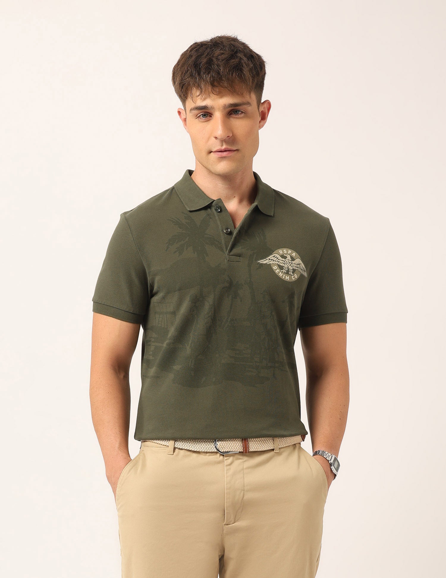 Graphic Muscle Fit Polo Shirt Olive - U.S. Polo Assn. India | Large